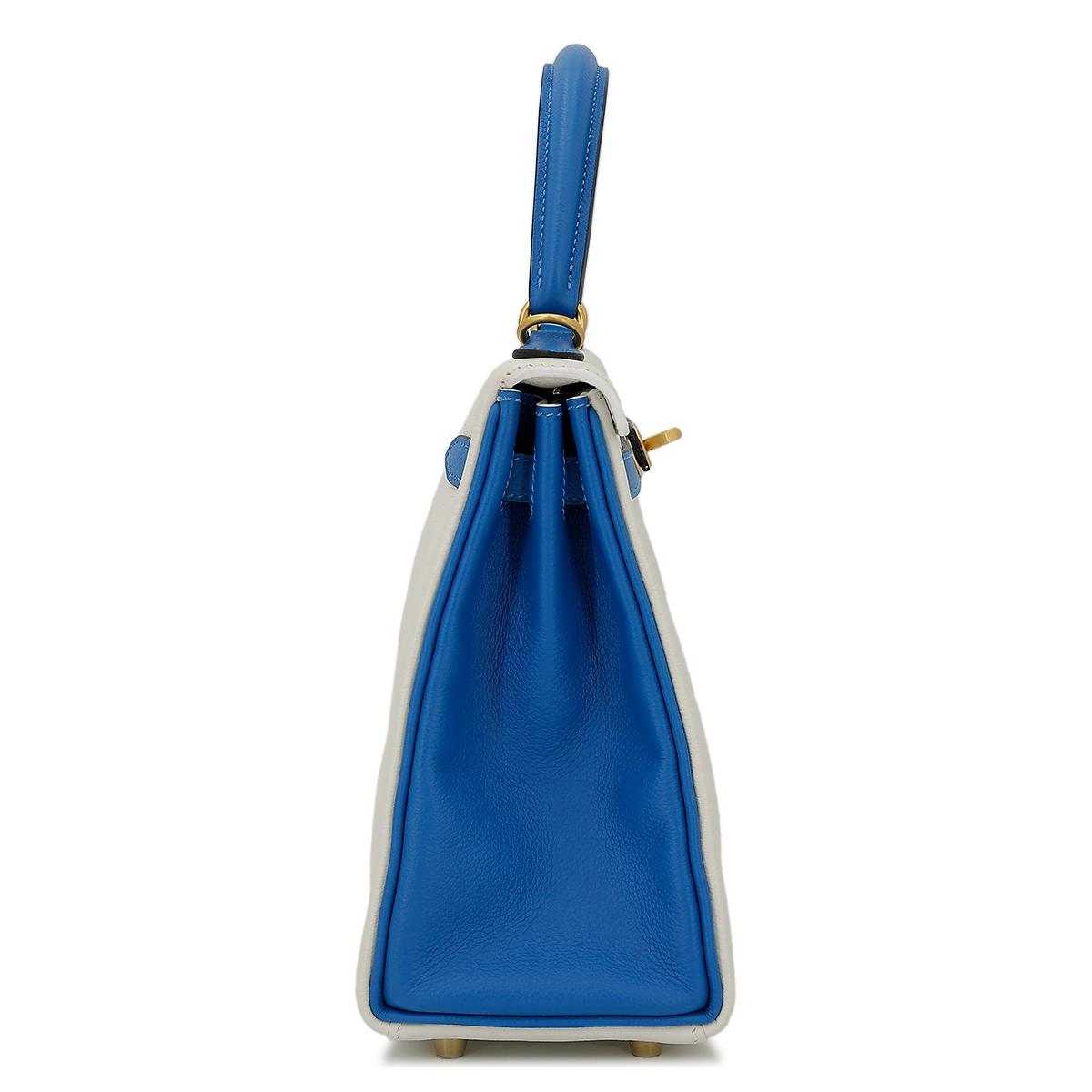 Excellent ( Rank SA ) HERMÈS Special Order Kelly 25 Bleu Hydra (T7) White (01) Evercolor Brushed Gold hardware D (2019) - 5