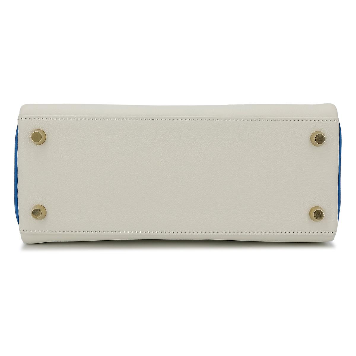 Excellent ( Rank SA ) HERMÈS Special Order Kelly 25 Bleu Hydra (T7) White (01) Evercolor Brushed Gold hardware D (2019) - 7