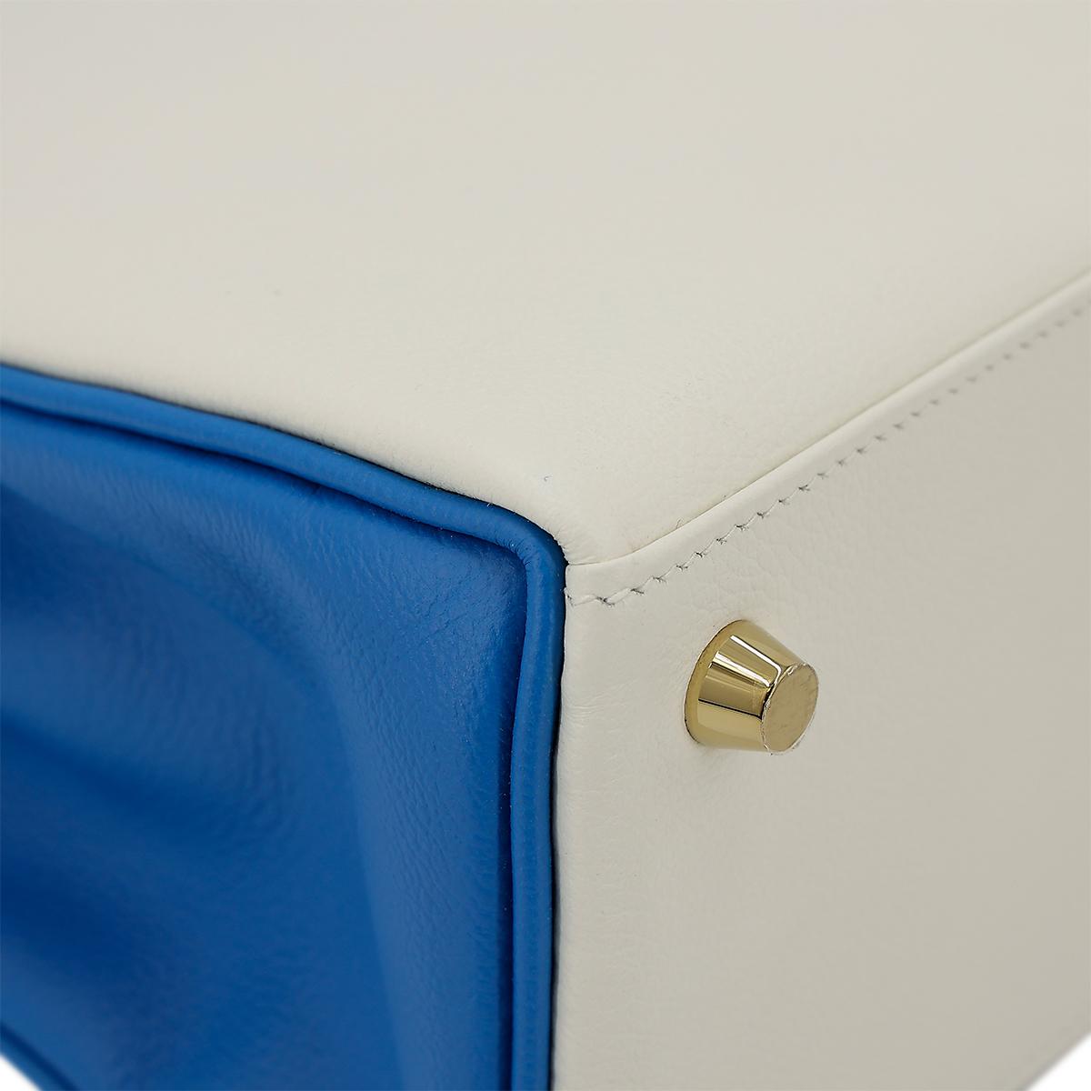 Excellent ( Rank SA ) HERMÈS Special Order Kelly 25 Bleu Hydra (T7) White (01) Evercolor Brushed Gold hardware D (2019) - 11