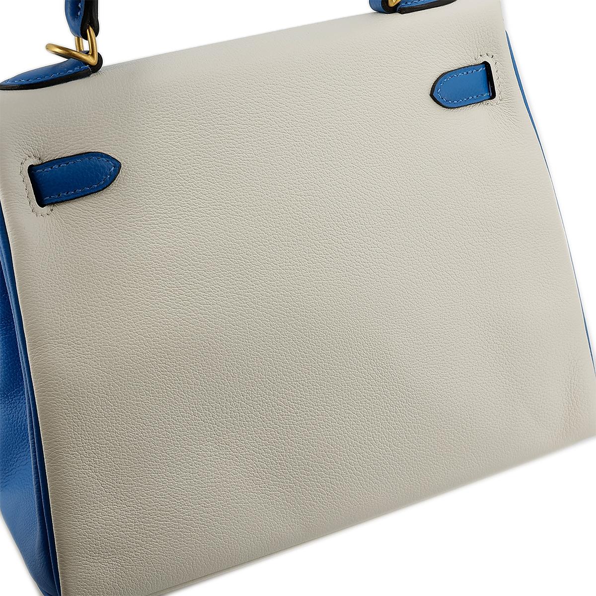 Excellent ( Rank SA ) HERMÈS Special Order Kelly 25 Bleu Hydra (T7) White (01) Evercolor Brushed Gold hardware D (2019) - 13