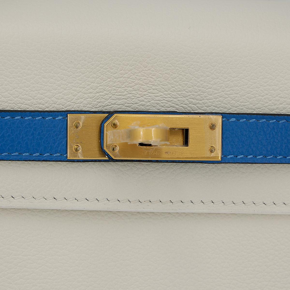 Excellent ( Rank SA ) HERMÈS Special Order Kelly 25 Bleu Hydra (T7) White (01) Evercolor Brushed Gold hardware D (2019) - 14
