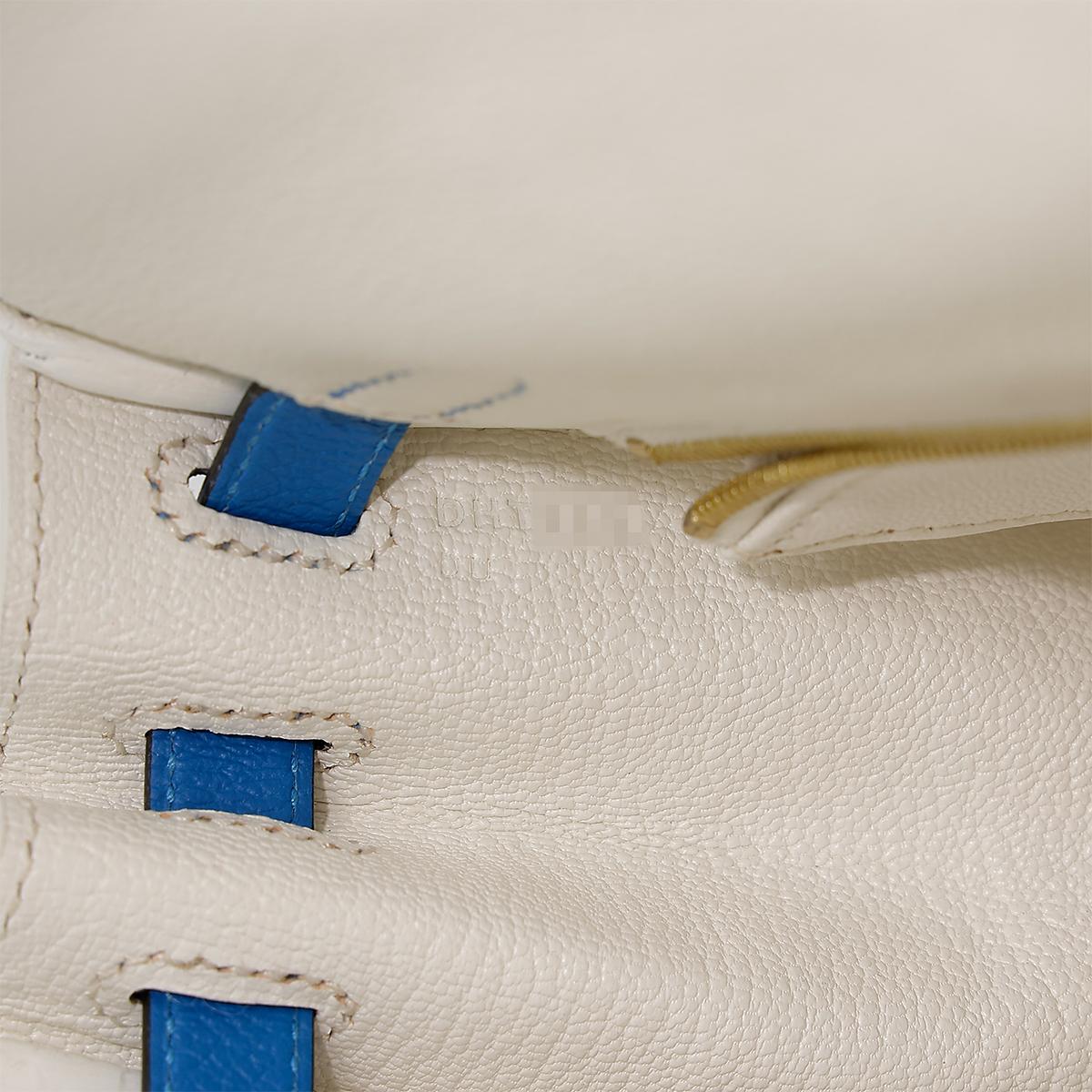 Excellent ( Rank SA ) HERMÈS Special Order Kelly 25 Bleu Hydra (T7) White (01) Evercolor Brushed Gold hardware D (2019) - 21