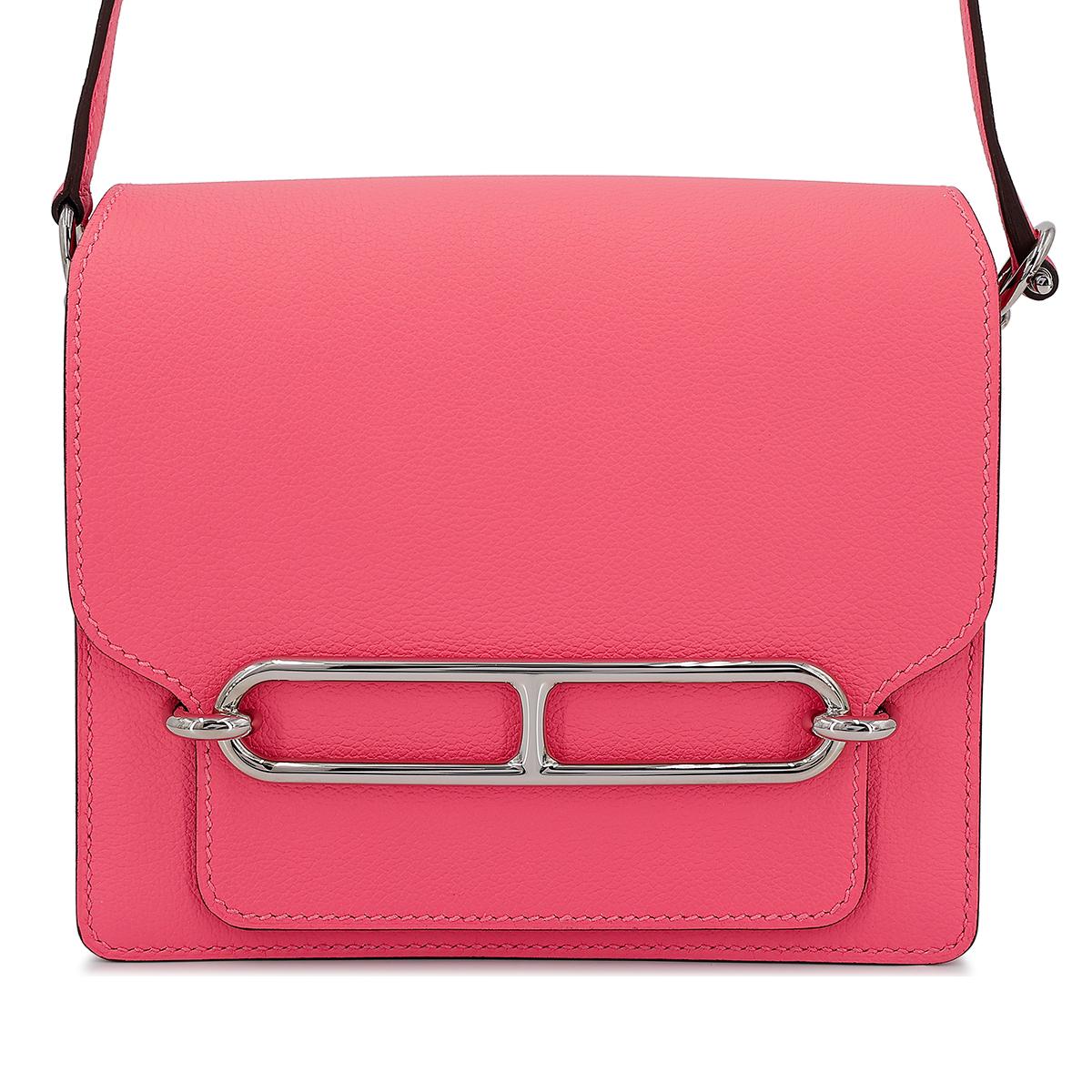 HERMÈS Roulis Mini shoulder bag in Rose Azalee Evercolor leather with Palladium hardware - 1