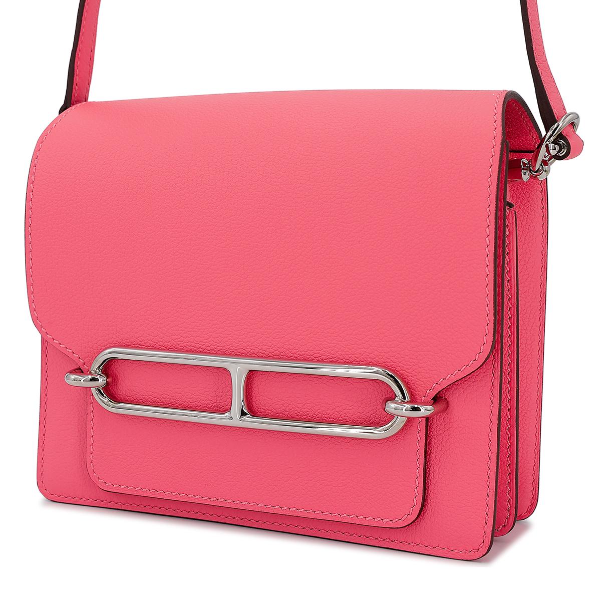 HERMÈS Roulis Mini shoulder bag in Rose Azalee Evercolor leather with Palladium hardware - 2