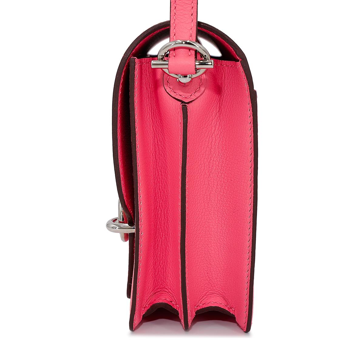 HERMÈS Roulis Mini shoulder bag in Rose Azalee Evercolor leather with Palladium hardware - 5