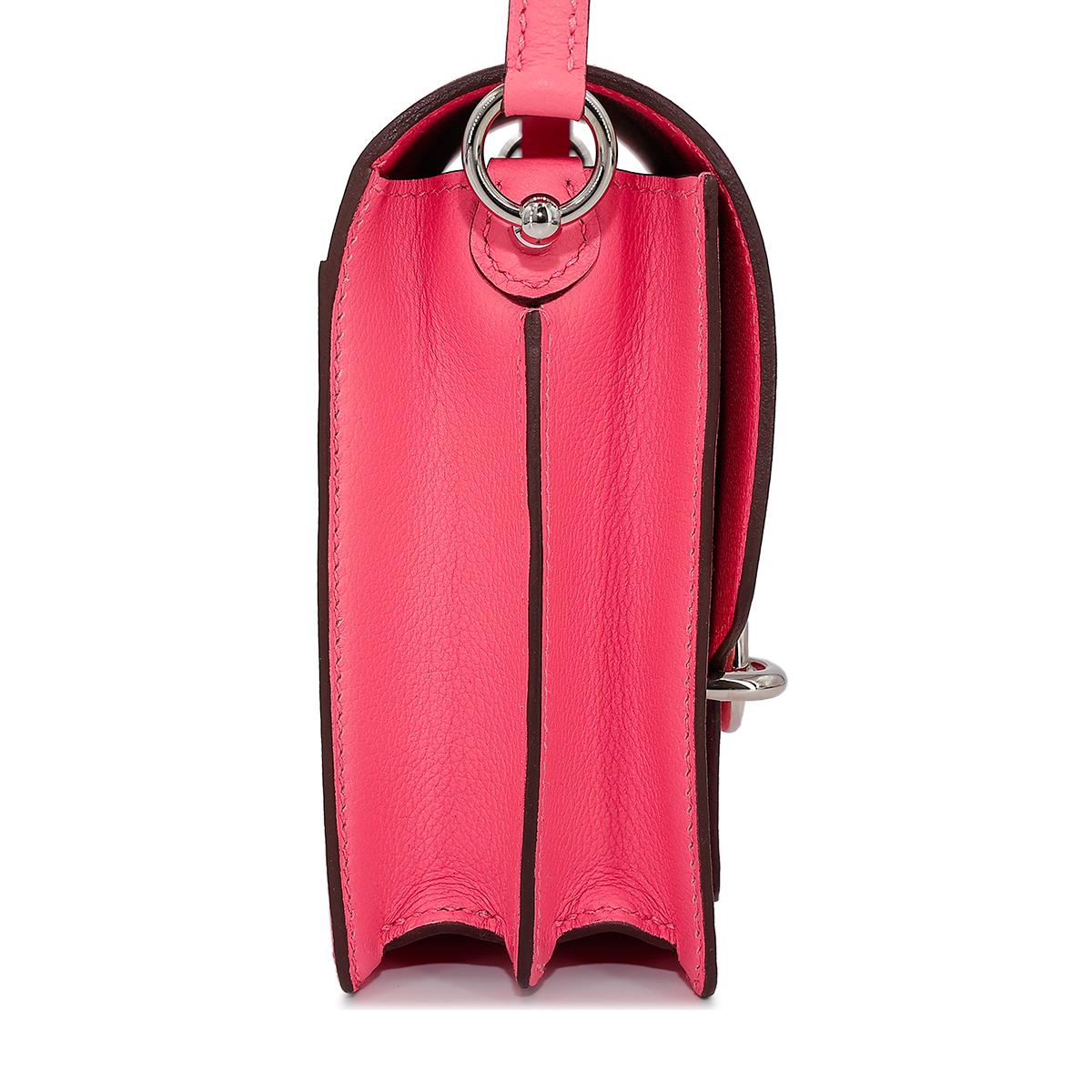 HERMÈS Roulis Mini shoulder bag in Rose Azalee Evercolor leather with Palladium hardware - 4