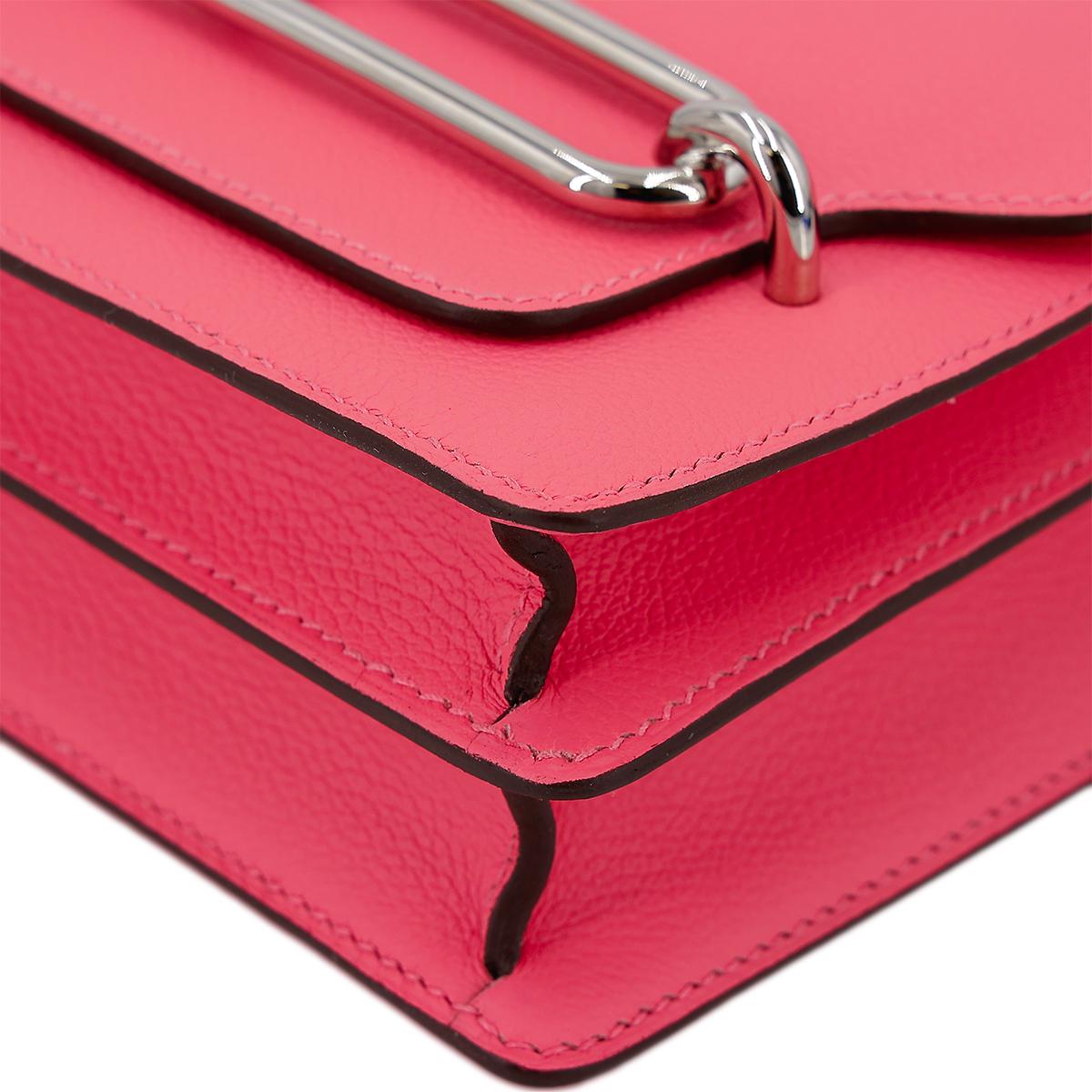 HERMÈS Roulis Mini shoulder bag in Rose Azalee Evercolor leather with Palladium hardware - 9