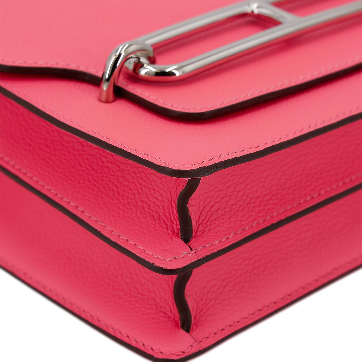 HERMÈS Roulis Mini shoulder bag in Rose Azalee Evercolor leather with Palladium hardware - 8