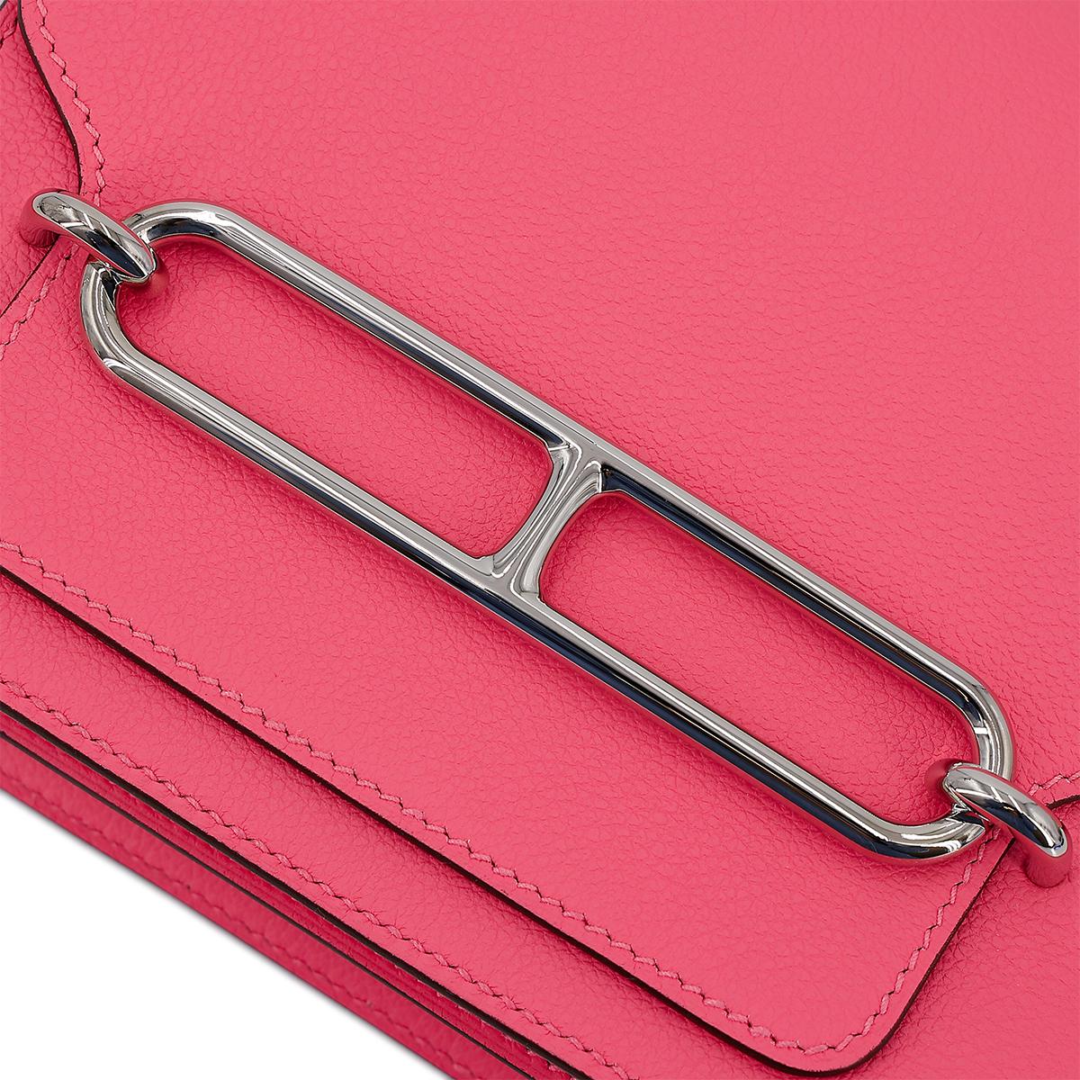 HERMÈS Roulis Mini shoulder bag in Rose Azalee Evercolor leather with Palladium hardware - 13