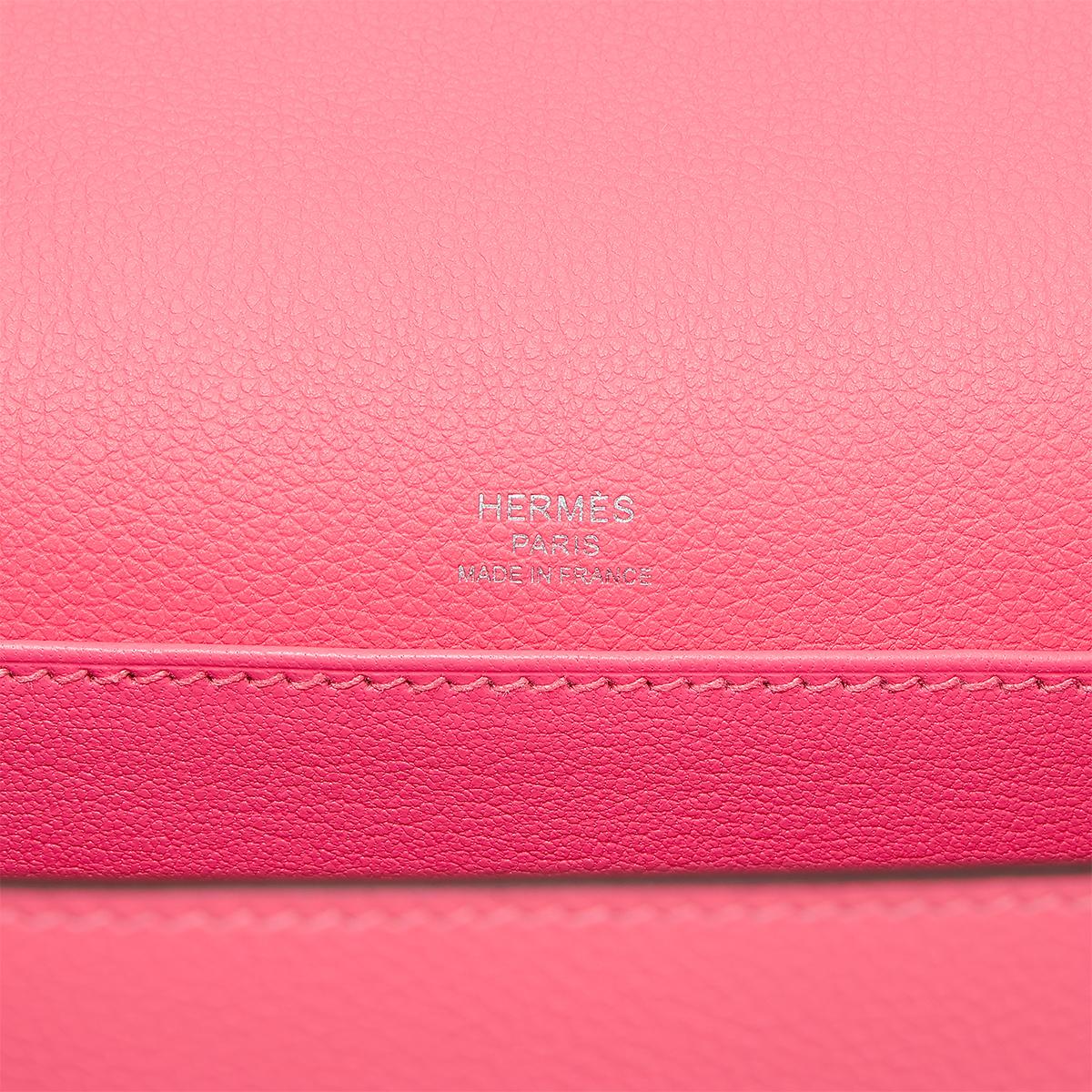HERMÈS Roulis Mini shoulder bag in Rose Azalee Evercolor leather with Palladium hardware - 14