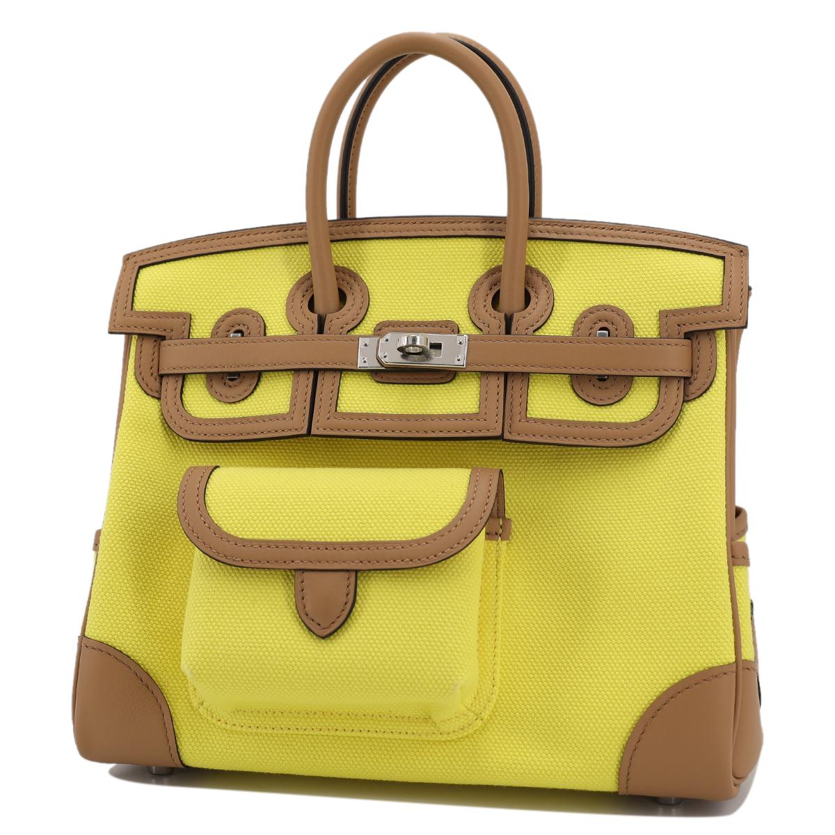 [未使用保存品] HERMÈS 愛馬仕 限量款 Birkin Cargo 25 手提包 9N Jaune Citron 糖果黃 0M Chai 奶茶色 Swift牛皮 帆布 銀扣 - 2