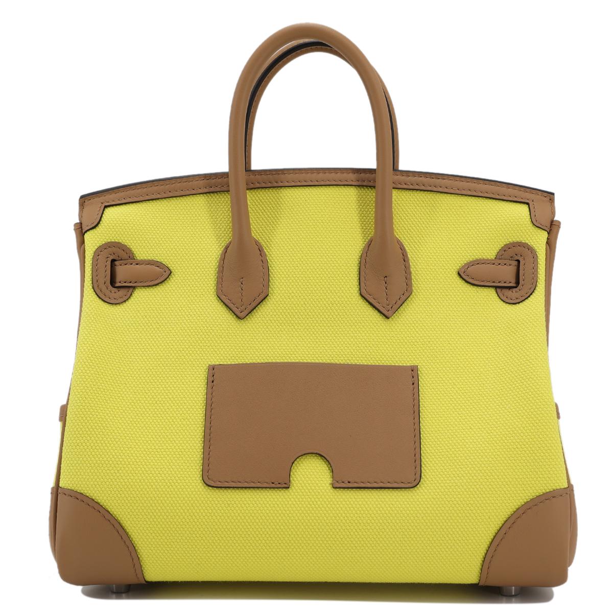 [未使用保存品] HERMÈS 愛馬仕 限量款 Birkin Cargo 25 手提包 9N Jaune Citron 糖果黃 0M Chai 奶茶色 Swift牛皮 帆布 銀扣 - 3