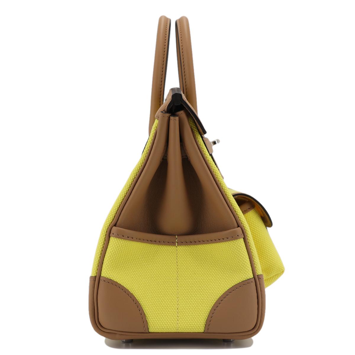 [未使用保存品] HERMÈS 愛馬仕 限量款 Birkin Cargo 25 手提包 9N Jaune Citron 糖果黃 0M Chai 奶茶色 Swift牛皮 帆布 銀扣 - 5