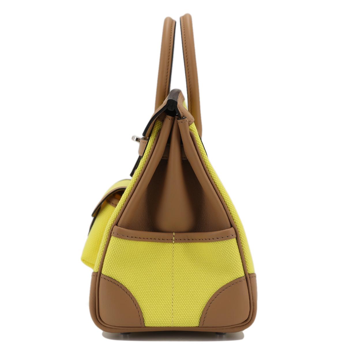 [未使用保存品] HERMÈS 愛馬仕 限量款 Birkin Cargo 25 手提包 9N Jaune Citron 糖果黃 0M Chai 奶茶色 Swift牛皮 帆布 銀扣 - 4
