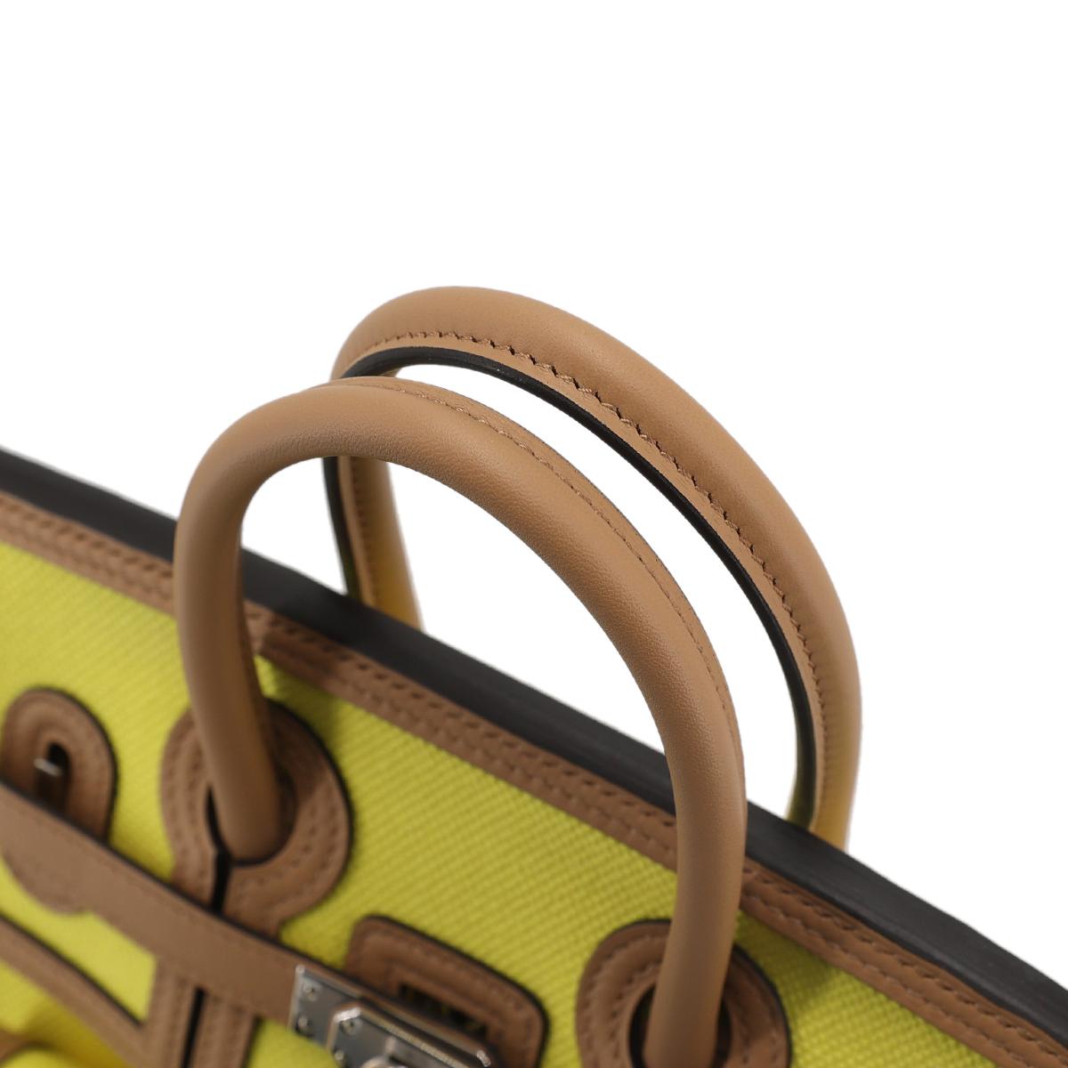 [未使用保存品] HERMÈS 愛馬仕 限量款 Birkin Cargo 25 手提包 9N Jaune Citron 糖果黃 0M Chai 奶茶色 Swift牛皮 帆布 銀扣 - 6