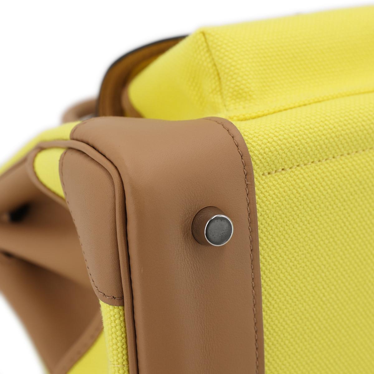 [未使用保存品] HERMÈS 愛馬仕 限量款 Birkin Cargo 25 手提包 9N Jaune Citron 糖果黃 0M Chai 奶茶色 Swift牛皮 帆布 銀扣 - 8