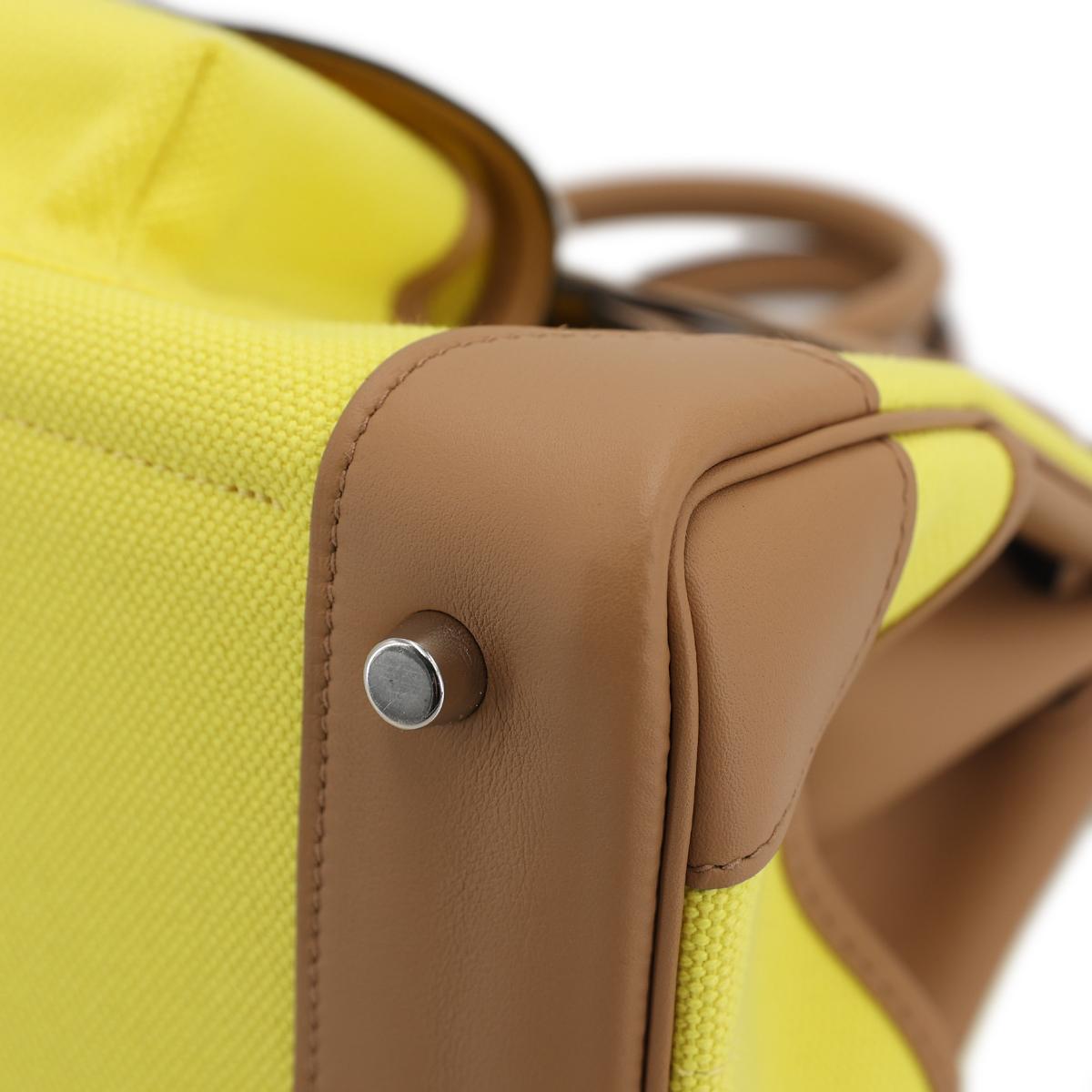 [未使用保存品] HERMÈS 愛馬仕 限量款 Birkin Cargo 25 手提包 9N Jaune Citron 糖果黃 0M Chai 奶茶色 Swift牛皮 帆布 銀扣 - 9