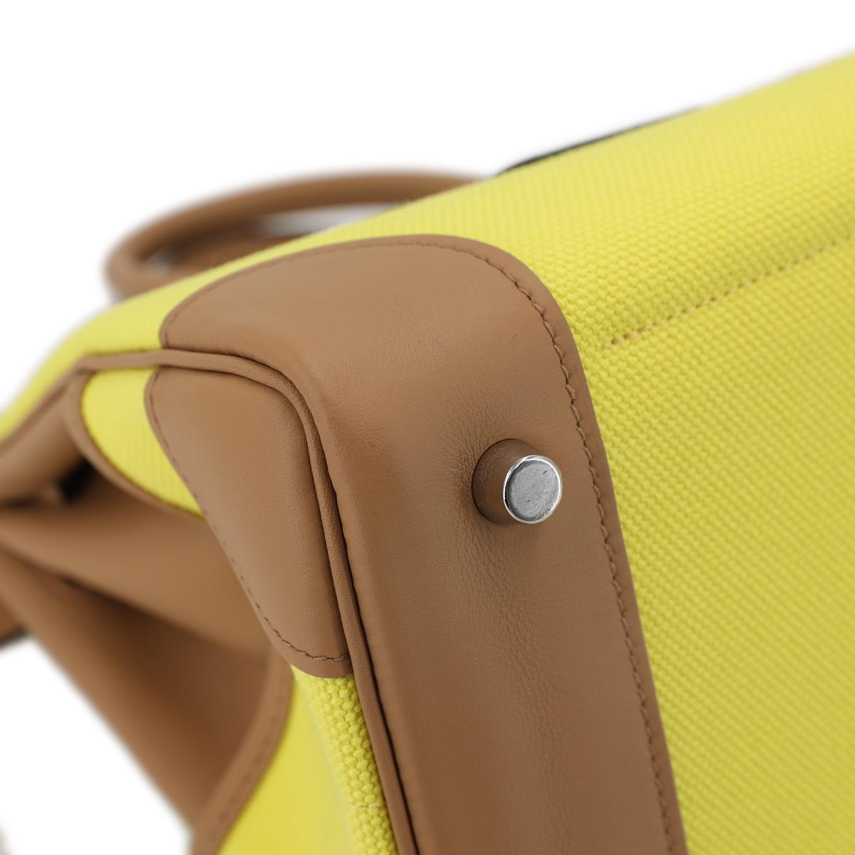 [未使用保存品] HERMÈS 愛馬仕 限量款 Birkin Cargo 25 手提包 9N Jaune Citron 糖果黃 0M Chai 奶茶色 Swift牛皮 帆布 銀扣 - 10