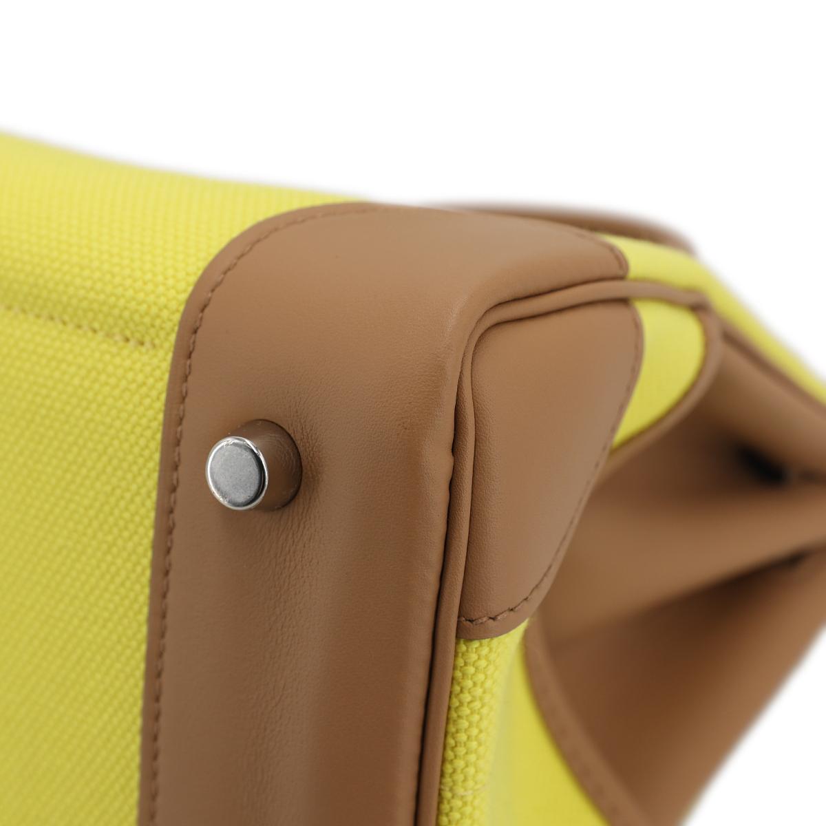 [未使用保存品] HERMÈS 愛馬仕 限量款 Birkin Cargo 25 手提包 9N Jaune Citron 糖果黃 0M Chai 奶茶色 Swift牛皮 帆布 銀扣 - 11