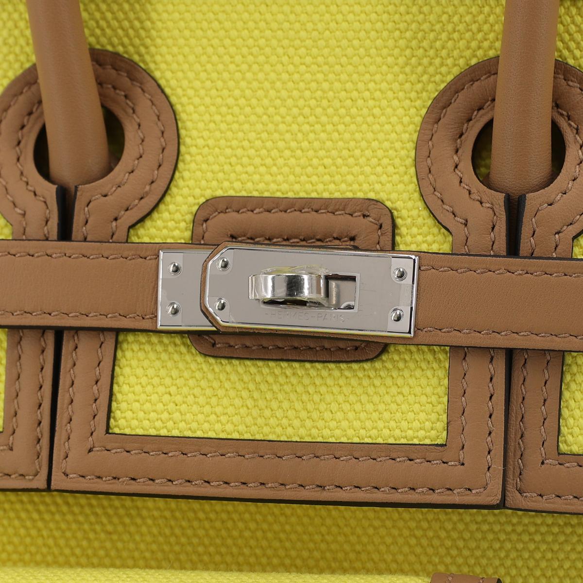 [未使用保存品] HERMÈS 愛馬仕 限量款 Birkin Cargo 25 手提包 9N Jaune Citron 糖果黃 0M Chai 奶茶色 Swift牛皮 帆布 銀扣 - 13