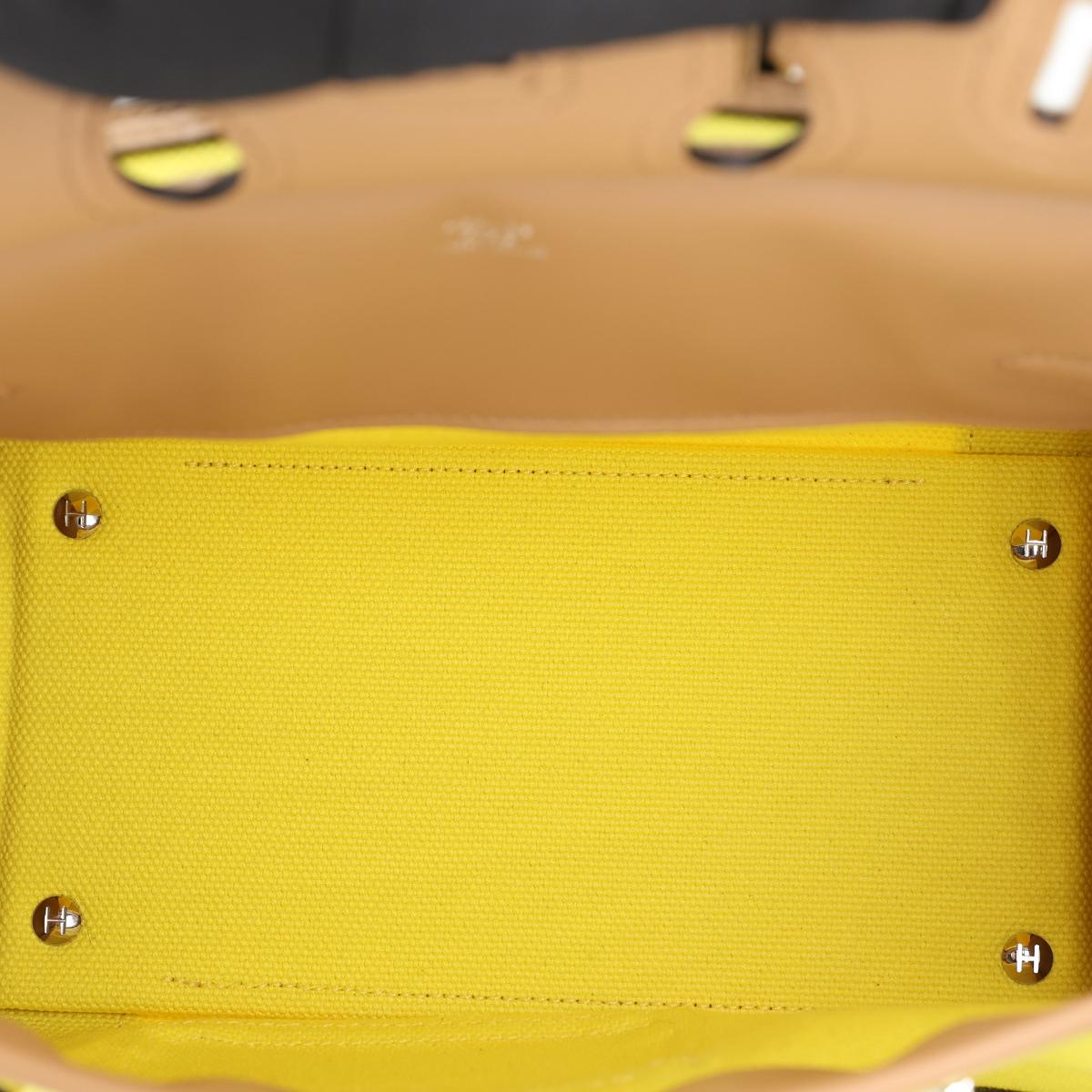 [未使用保存品] HERMÈS 愛馬仕 限量款 Birkin Cargo 25 手提包 9N Jaune Citron 糖果黃 0M Chai 奶茶色 Swift牛皮 帆布 銀扣 - 15