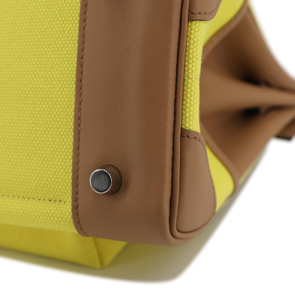 [未使用保存品] HERMÈS 愛馬仕 限量款 Birkin Cargo 25 手提包 9N Jaune Citron 糖果黃 0M Chai 奶茶色 Swift牛皮 帆布 銀扣 - 12