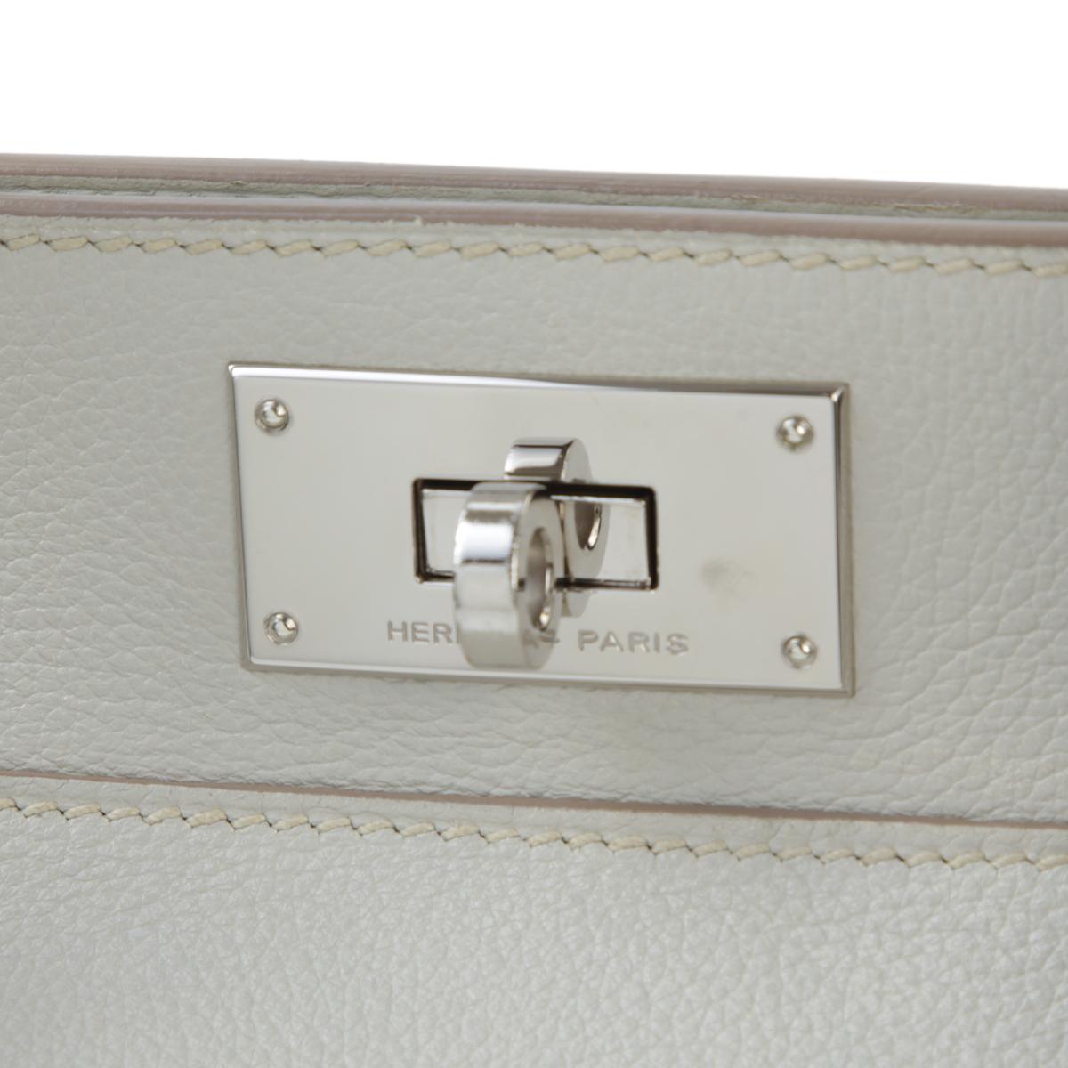 HERMÈS Toolbox 20 handbag in Pearl Gray Evercolor leather with Palladium hardware - 12