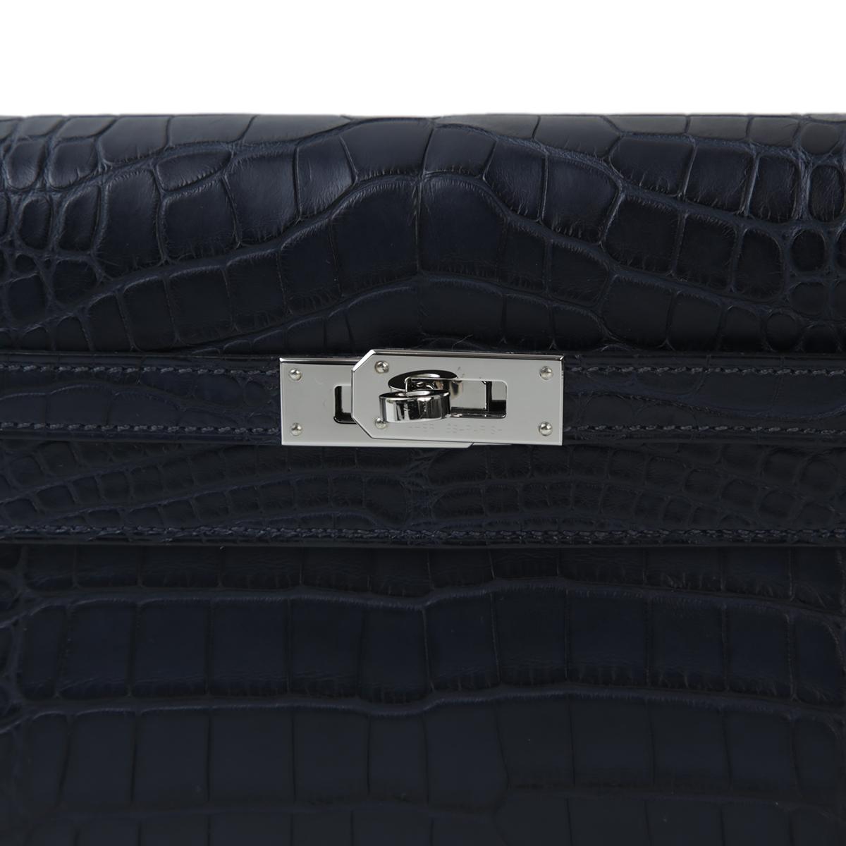 [中古] HERMÈS 愛馬仕 短吻鱷 Kelly To Go 錢包 76 Bleu Indigo 深藍 銀扣 - 12