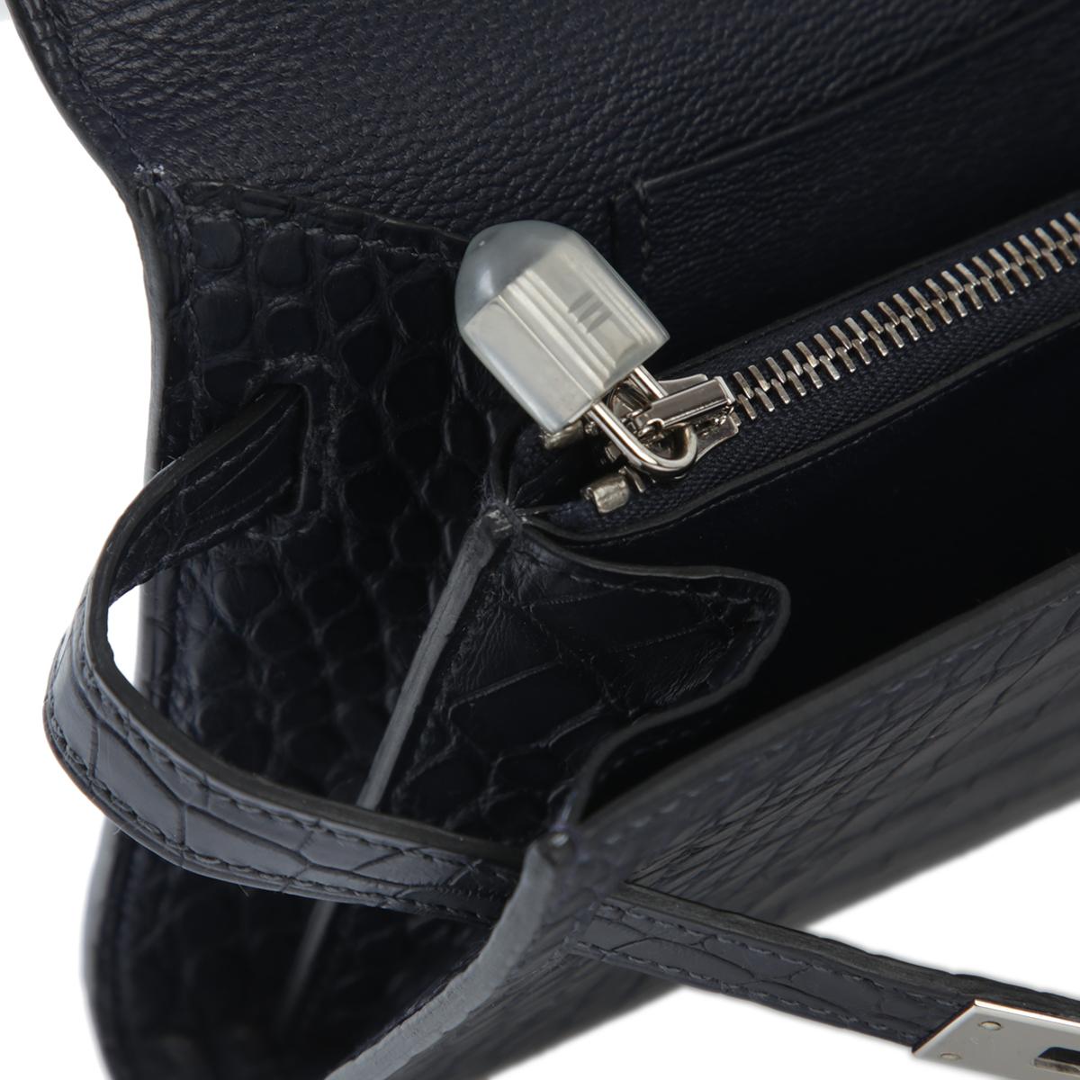 [中古] HERMÈS 愛馬仕 短吻鱷 Kelly To Go 錢包 76 Bleu Indigo 深藍 銀扣 - 17