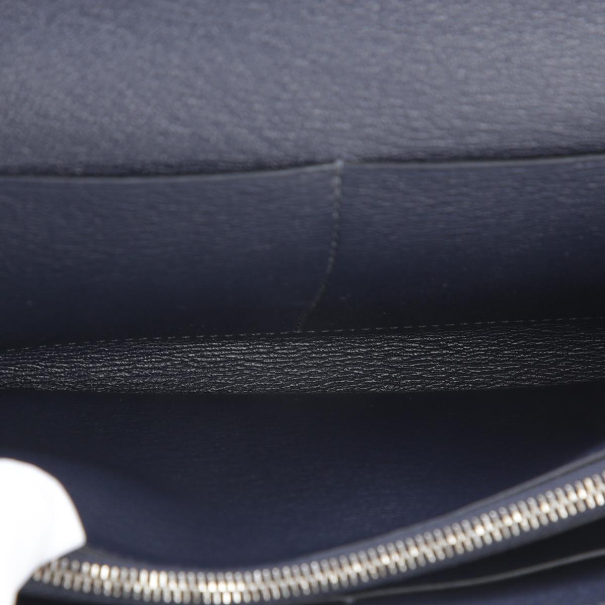 [中古] HERMÈS 愛馬仕 短吻鱷 Kelly To Go 錢包 76 Bleu Indigo 深藍 銀扣 - 14