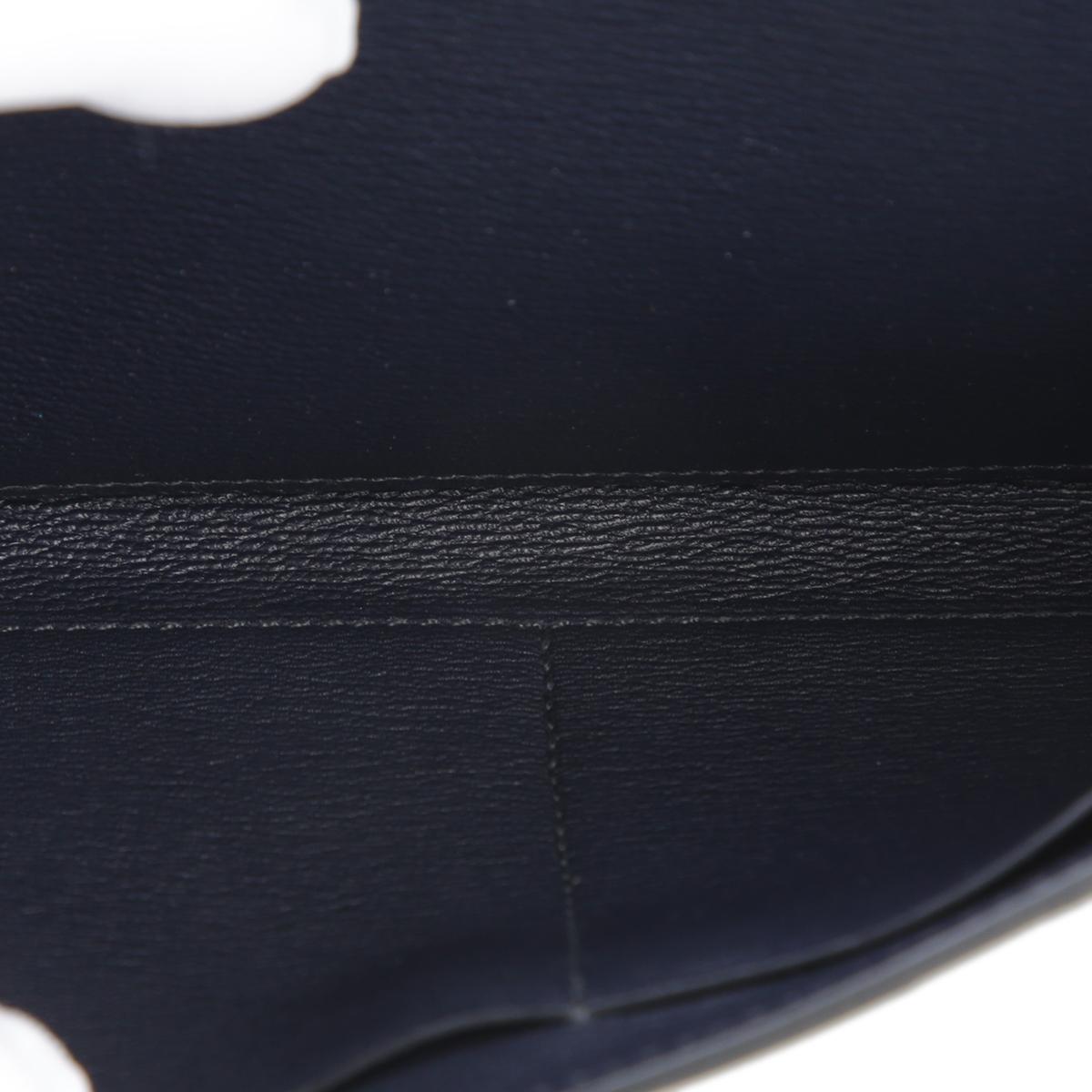 [中古] HERMÈS 愛馬仕 短吻鱷 Kelly To Go 錢包 76 Bleu Indigo 深藍 銀扣 - 15