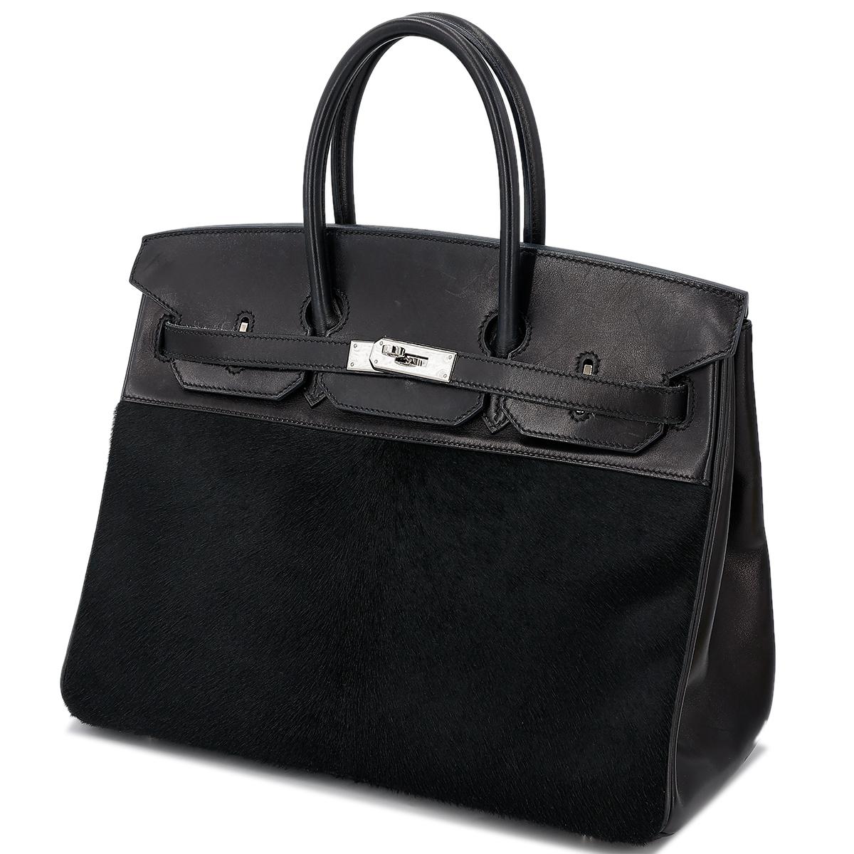 HERMÈS Limited Edition Birkin Troika 35 handbag in Black Evercalf leather and Veau Troika leather with Palladium hardware - 2