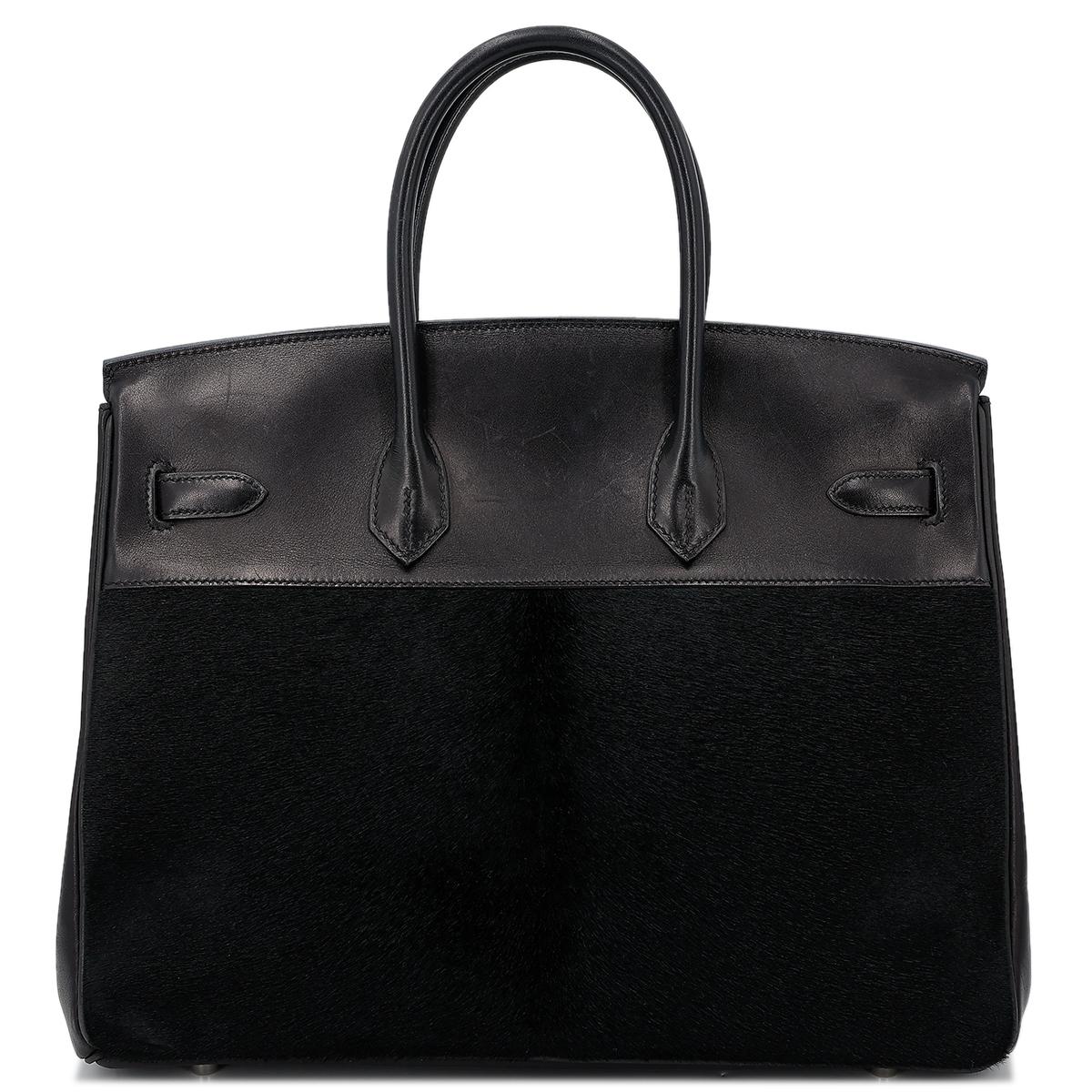 HERMÈS Limited Edition Birkin Troika 35 handbag in Black Evercalf leather and Veau Troika leather with Palladium hardware - 3