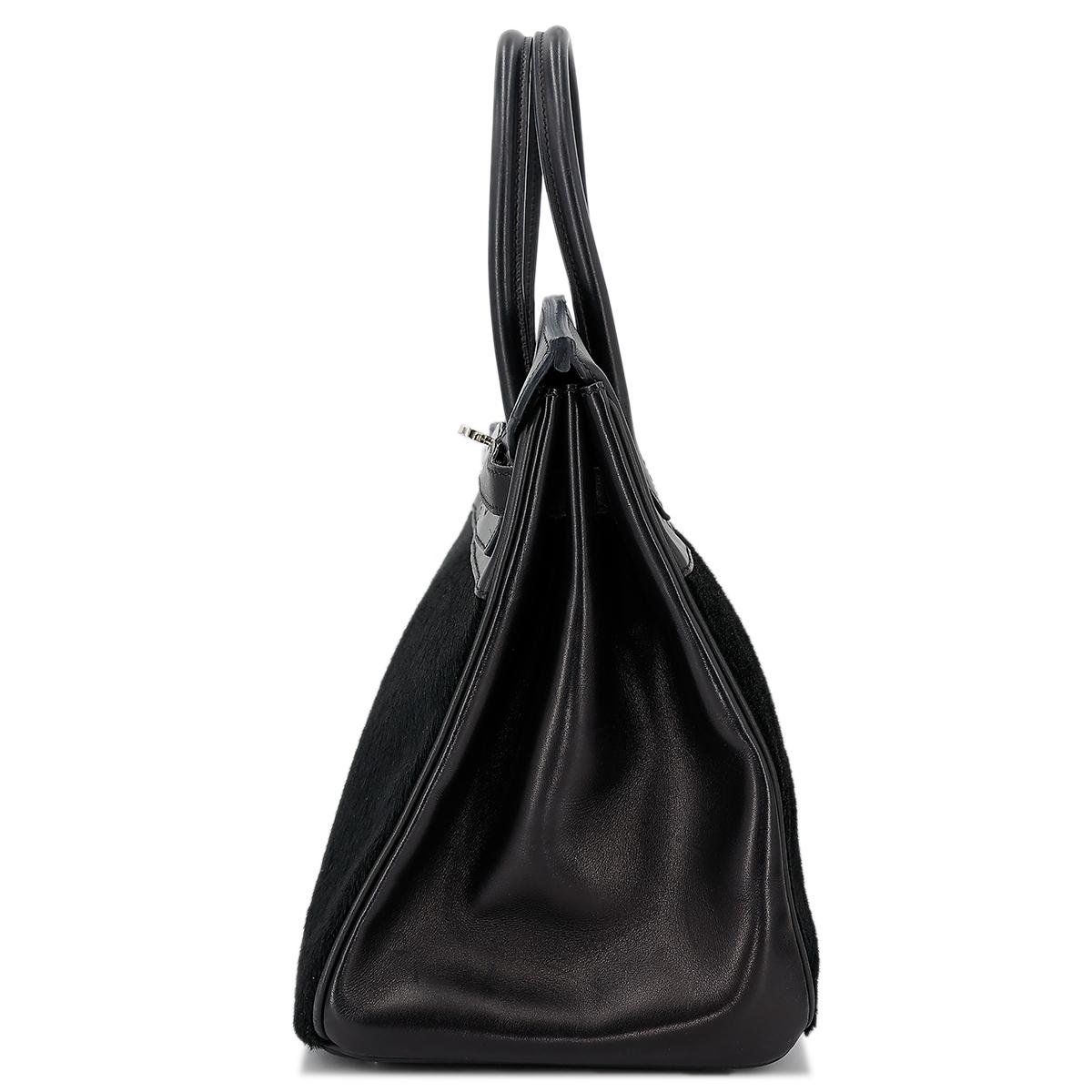 HERMÈS Limited Edition Birkin Troika 35 handbag in Black Evercalf leather and Veau Troika leather with Palladium hardware - 4