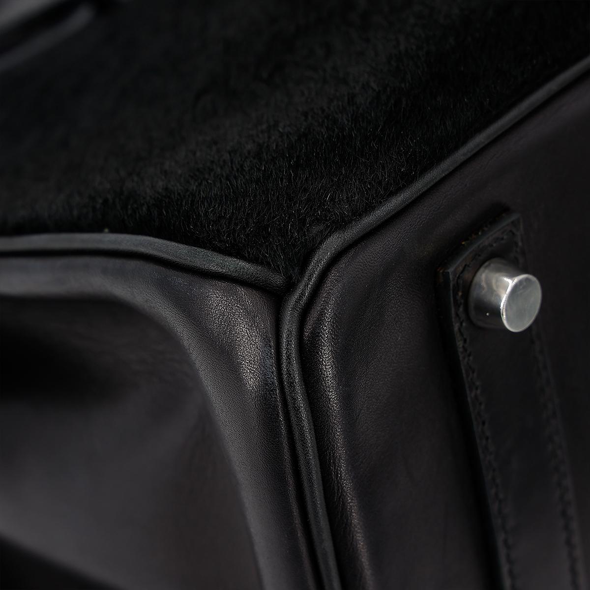 HERMÈS Limited Edition Birkin Troika 35 handbag in Black Evercalf leather and Veau Troika leather with Palladium hardware - 11