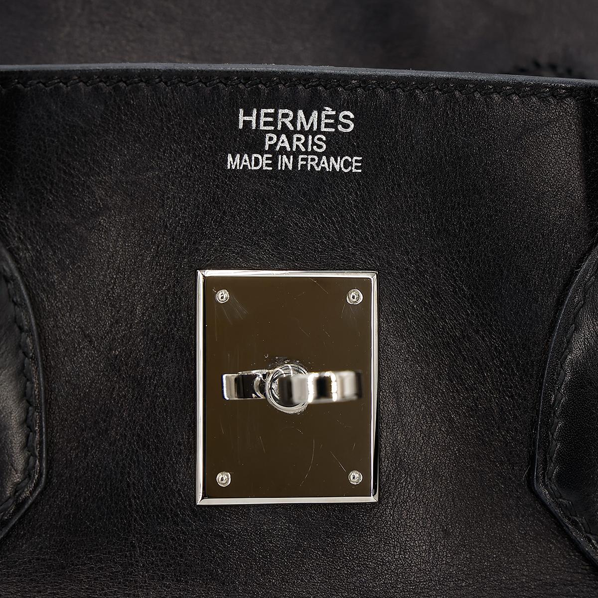 HERMÈS Limited Edition Birkin Troika 35 handbag in Black Evercalf leather and Veau Troika leather with Palladium hardware - 16