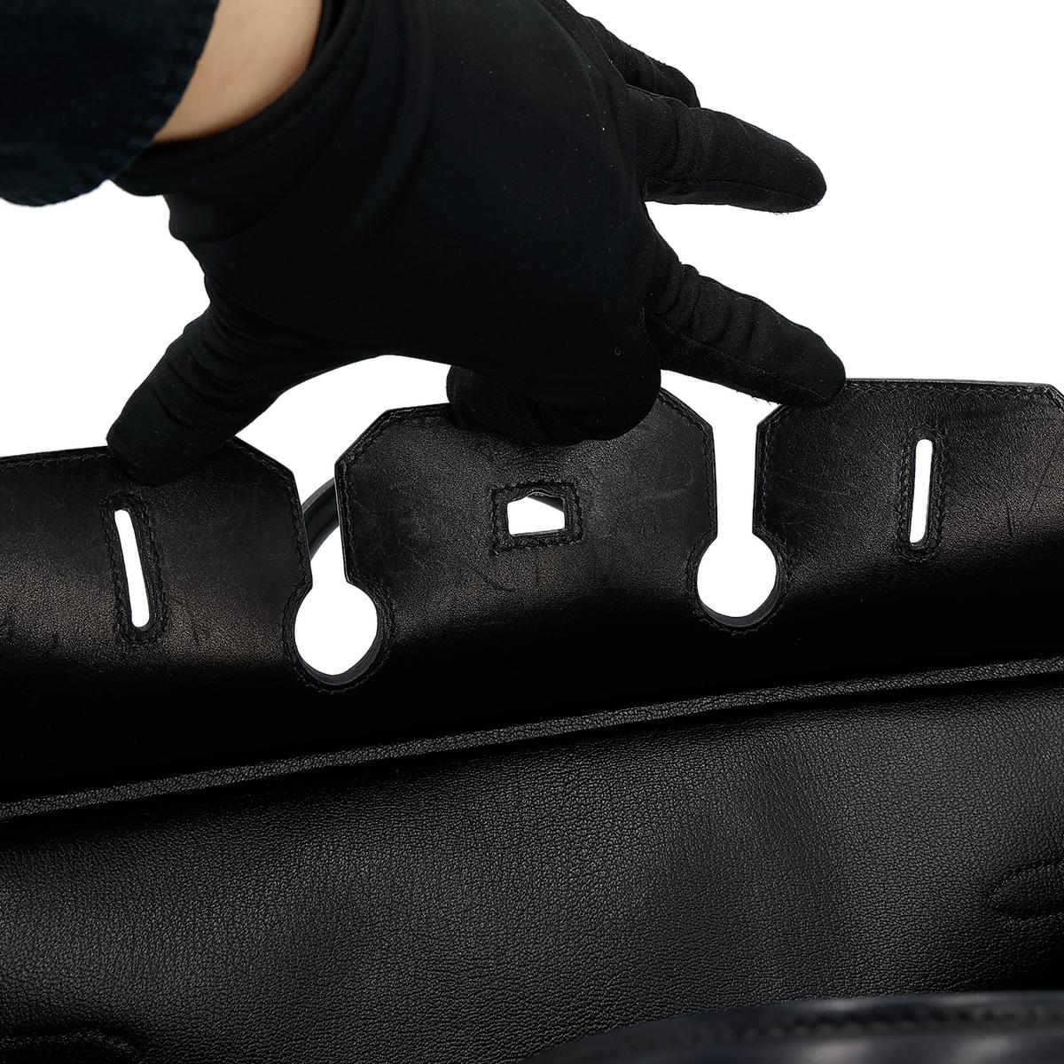 HERMÈS Limited Edition Birkin Troika 35 handbag in Black Evercalf leather and Veau Troika leather with Palladium hardware - 19