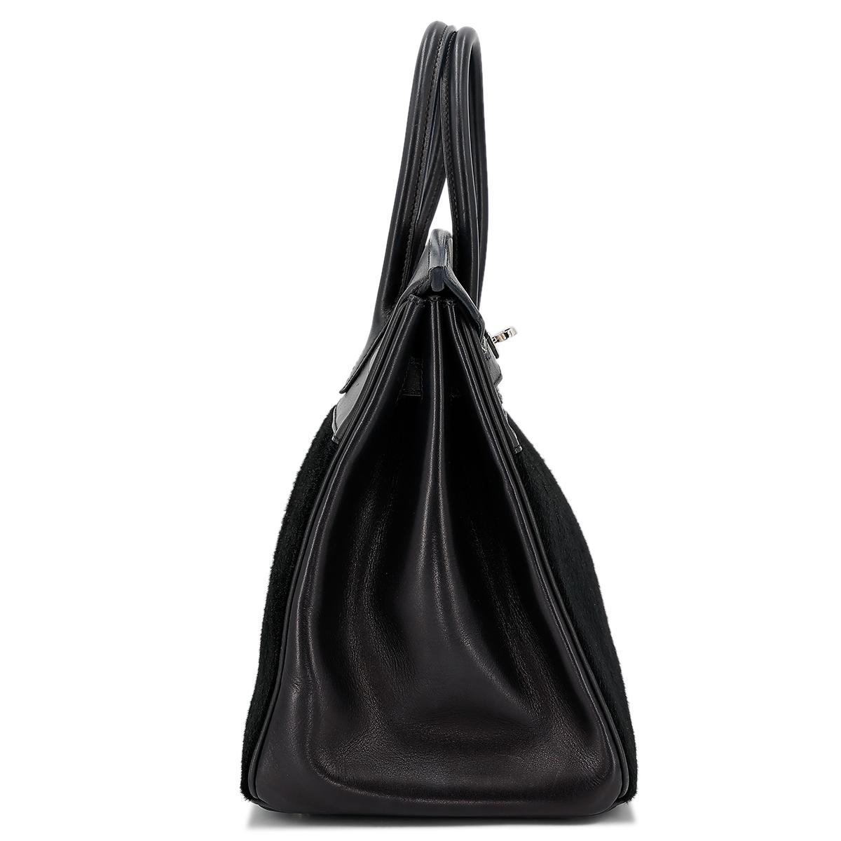 HERMÈS Limited Edition Birkin Troika 35 handbag in Black Evercalf leather and Veau Troika leather with Palladium hardware - 5