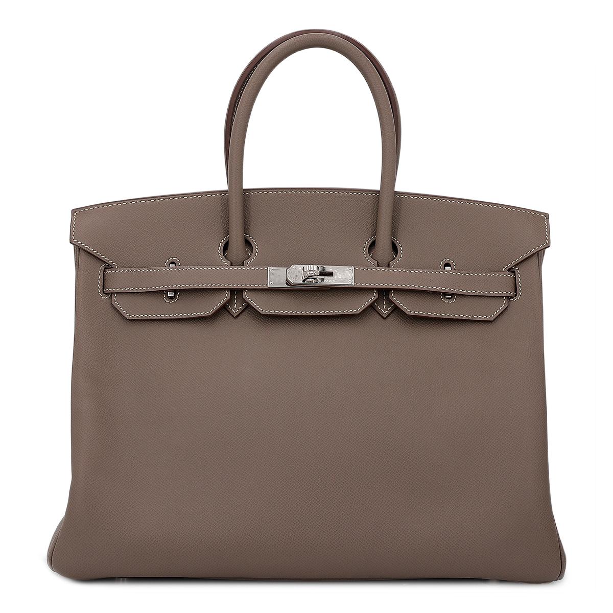 A美品 HERMÈS 爱马仕 Birkin 35 铂金包 8F 锡器灰 Etain 7A 海蓝色 Bleu Thalassa Epsom皮 银扣 □O刻 2011年 - 1