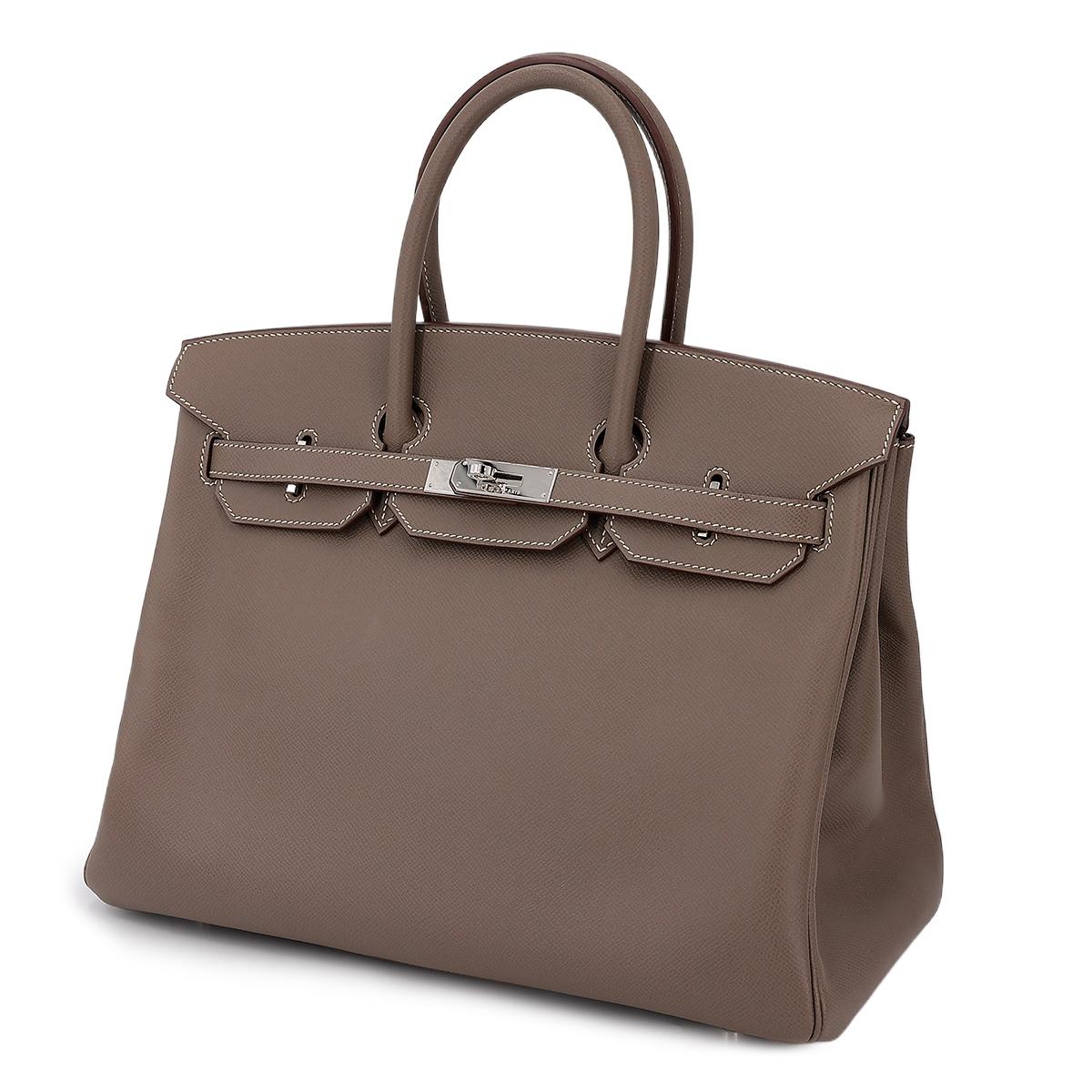 A美品 HERMÈS 爱马仕 Birkin 35 铂金包 8F 锡器灰 Etain 7A 海蓝色 Bleu Thalassa Epsom皮 银扣 □O刻 2011年 - 2