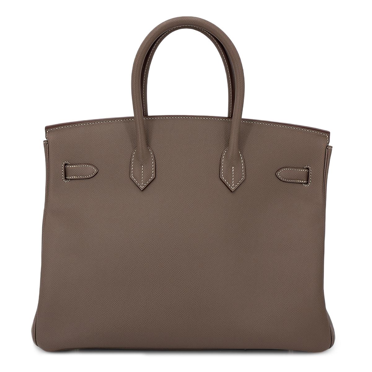A美品 HERMÈS 爱马仕 Birkin 35 铂金包 8F 锡器灰 Etain 7A 海蓝色 Bleu Thalassa Epsom皮 银扣 □O刻 2011年 - 3