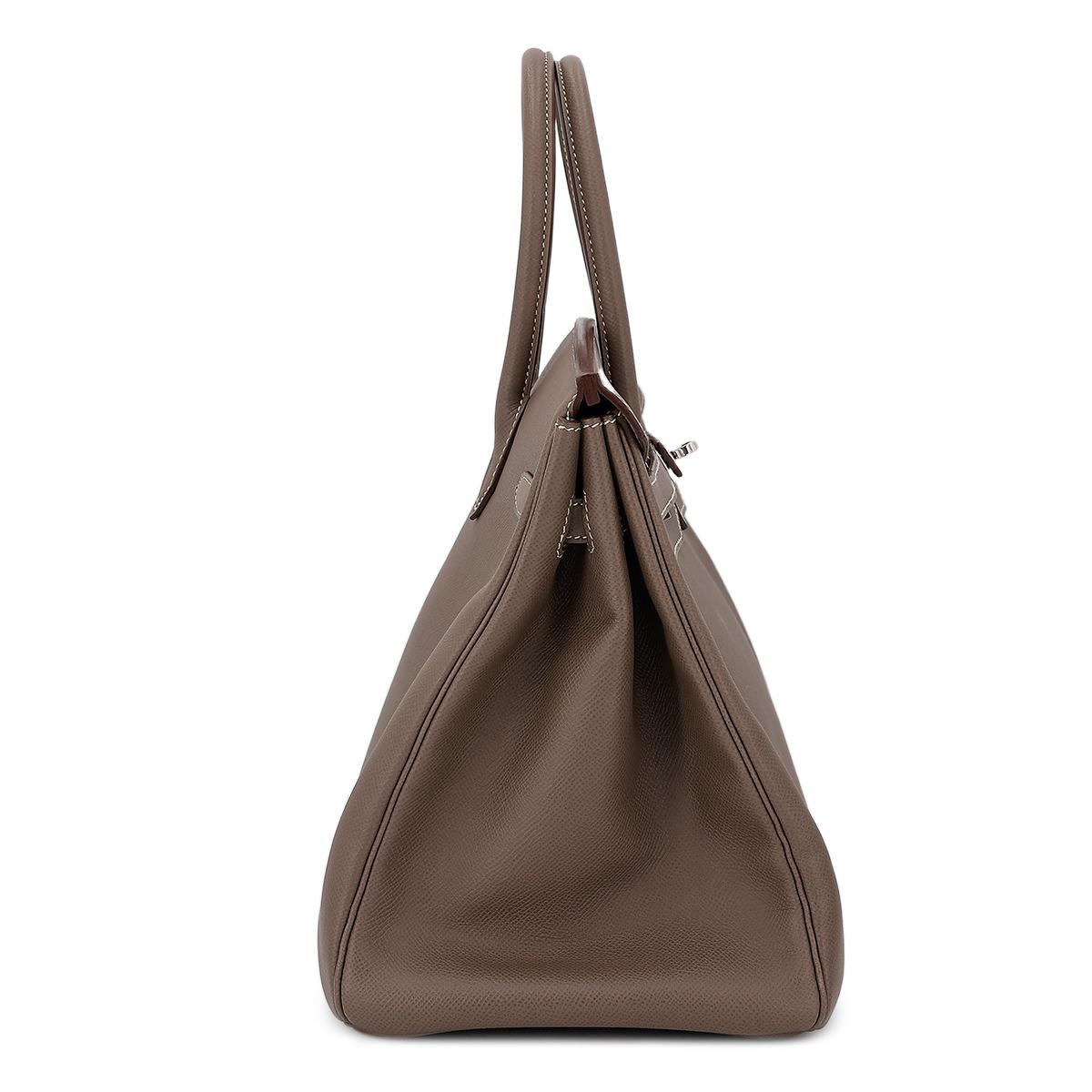 A美品 HERMÈS 爱马仕 Birkin 35 铂金包 8F 锡器灰 Etain 7A 海蓝色 Bleu Thalassa Epsom皮 银扣 □O刻 2011年 - 5