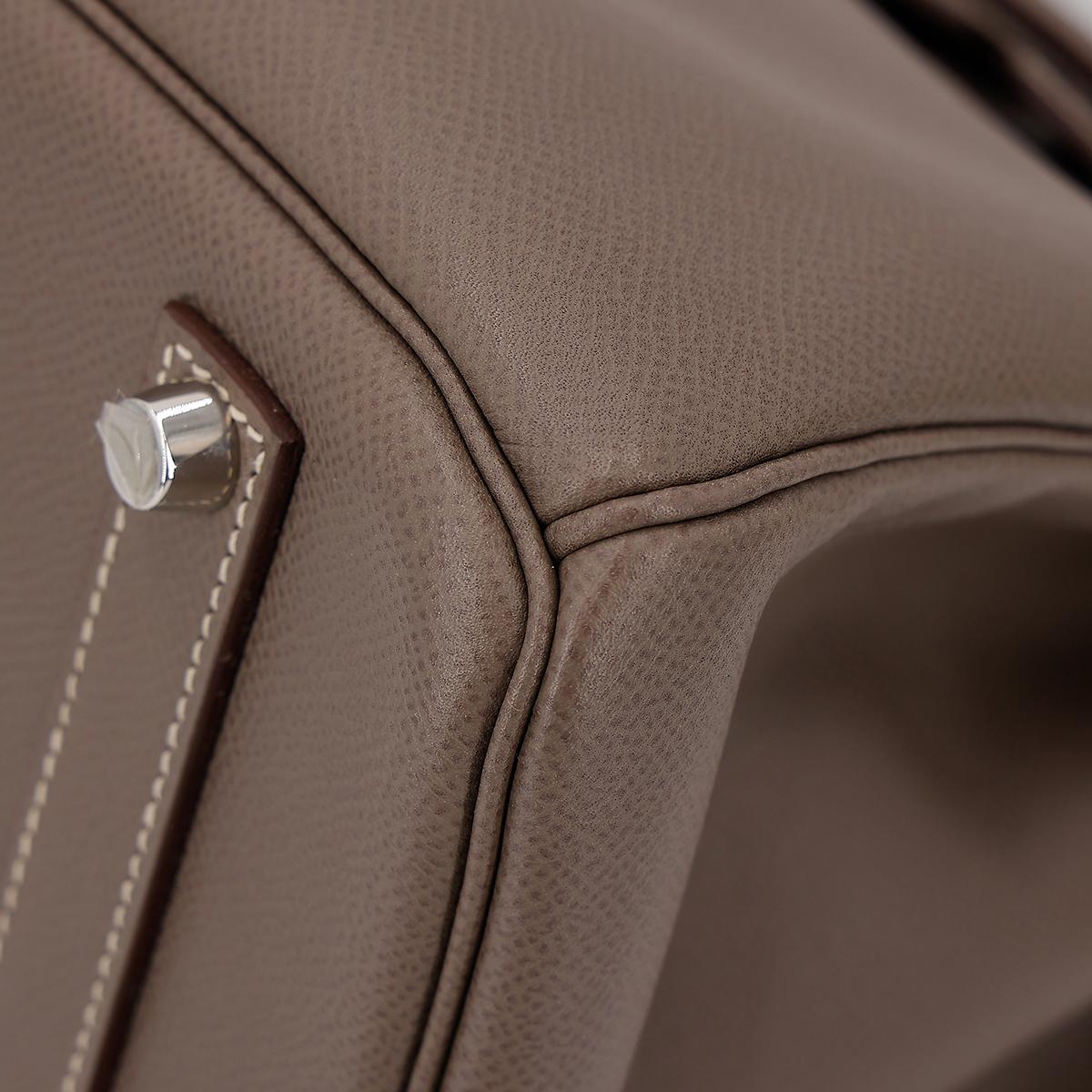 A美品 HERMÈS 爱马仕 Birkin 35 铂金包 8F 锡器灰 Etain 7A 海蓝色 Bleu Thalassa Epsom皮 银扣 □O刻 2011年 - 10