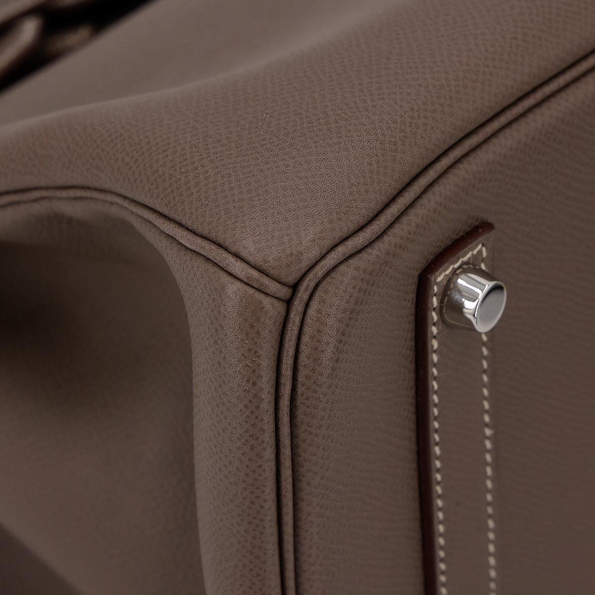 A美品 HERMÈS 爱马仕 Birkin 35 铂金包 8F 锡器灰 Etain 7A 海蓝色 Bleu Thalassa Epsom皮 银扣 □O刻 2011年 - 9