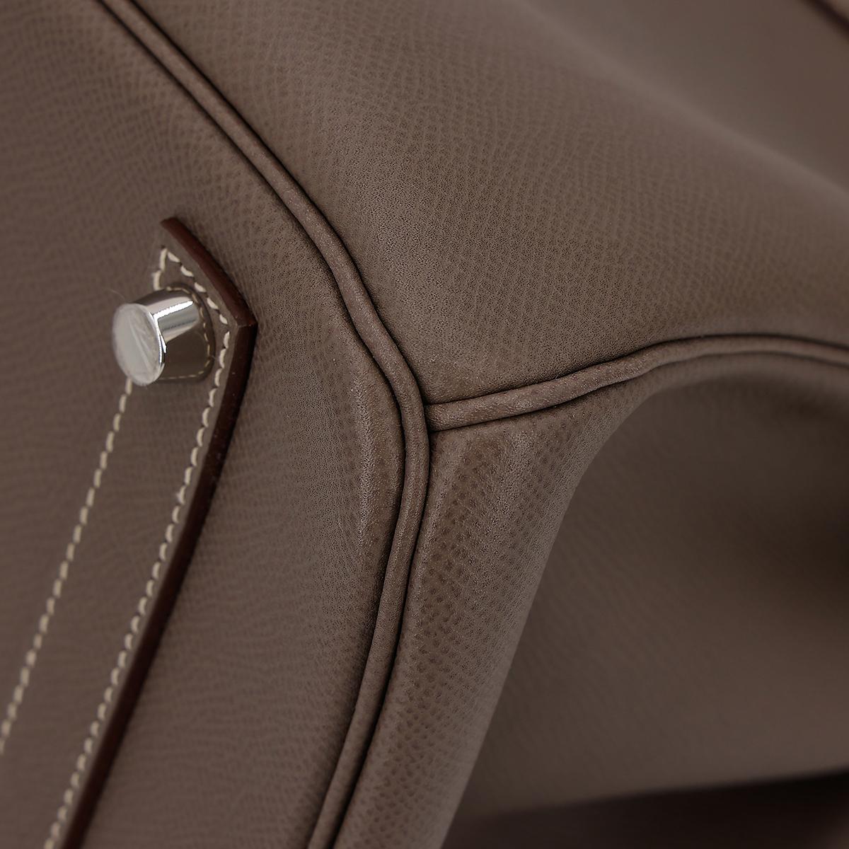 A美品 HERMÈS 爱马仕 Birkin 35 铂金包 8F 锡器灰 Etain 7A 海蓝色 Bleu Thalassa Epsom皮 银扣 □O刻 2011年 - 12