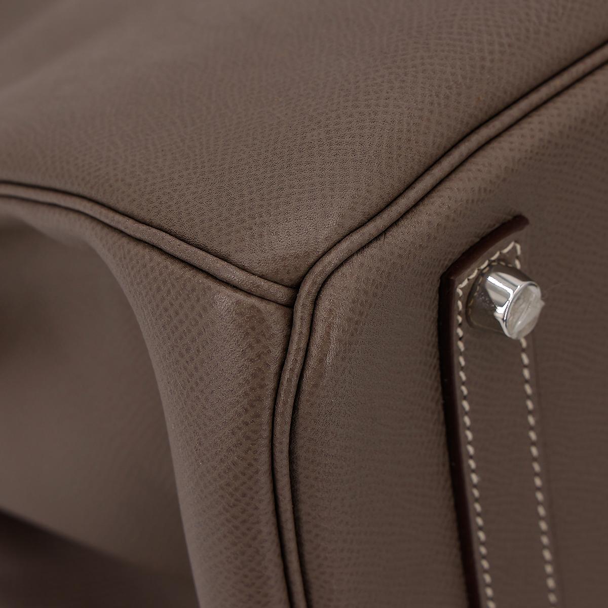 A美品 HERMÈS 爱马仕 Birkin 35 铂金包 8F 锡器灰 Etain 7A 海蓝色 Bleu Thalassa Epsom皮 银扣 □O刻 2011年 - 11