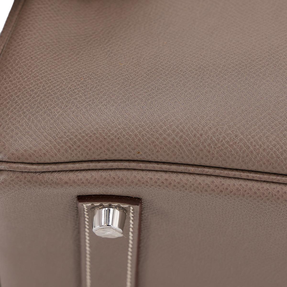 A美品 HERMÈS 爱马仕 Birkin 35 铂金包 8F 锡器灰 Etain 7A 海蓝色 Bleu Thalassa Epsom皮 银扣 □O刻 2011年 - 13
