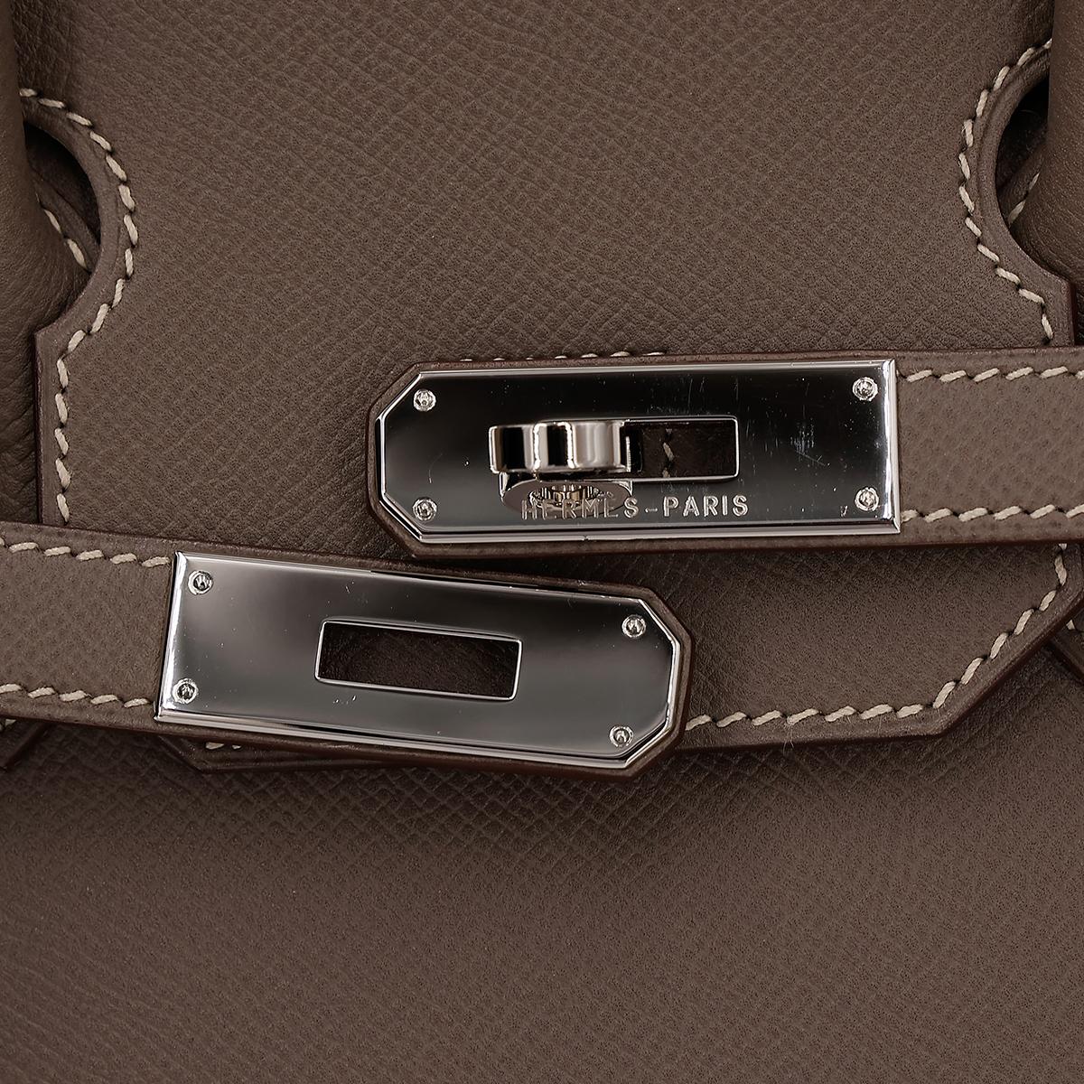 A美品 HERMÈS 爱马仕 Birkin 35 铂金包 8F 锡器灰 Etain 7A 海蓝色 Bleu Thalassa Epsom皮 银扣 □O刻 2011年 - 15