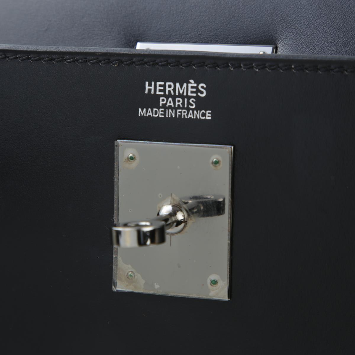 中古AB HERMÈS 爱马仕 Kelly 32 外缝 89 黑色 Noir Box牛皮 乌金扣 □H刻 2004年 - 13