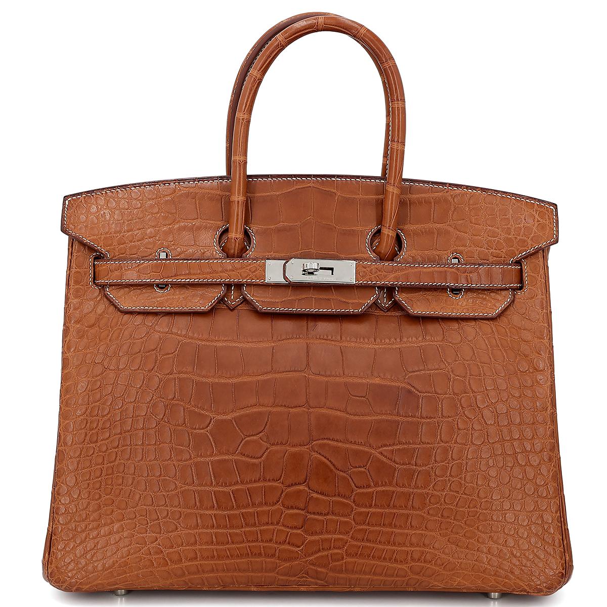 HERMÈS Matte Alligator Birkin 35 handbag in Gold with Palladium hardware - 1